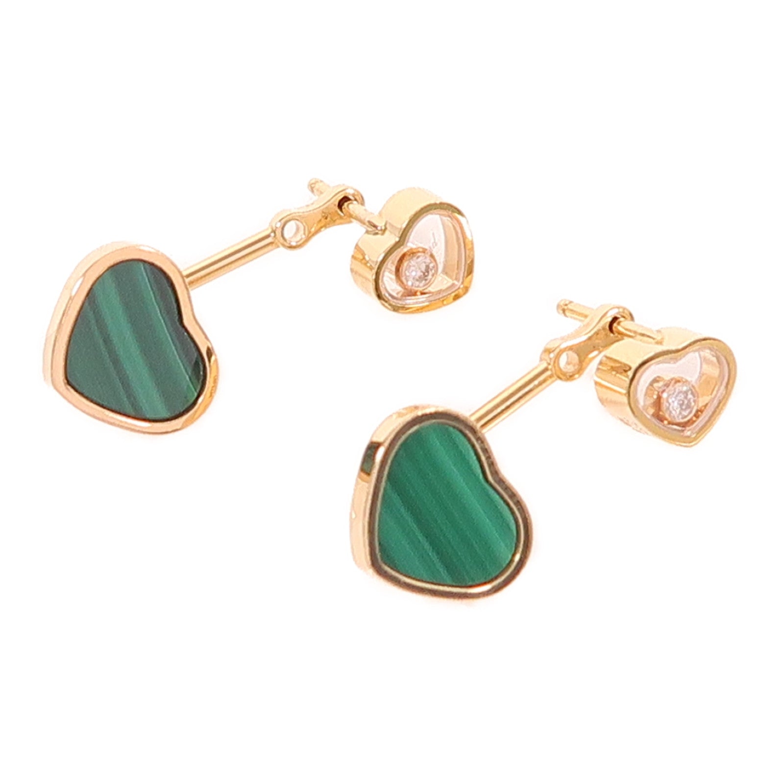 CHOPARD Happy Hearts Diamond Earrings 18K Rose Gold Malachite