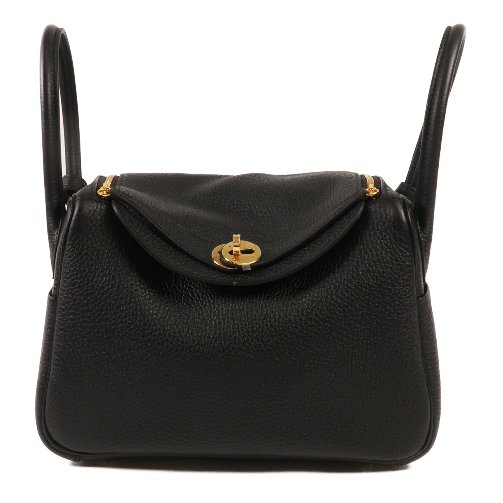 HERMES Clemence皮革Lindy 26金扣手挽肩背兩用袋Noir