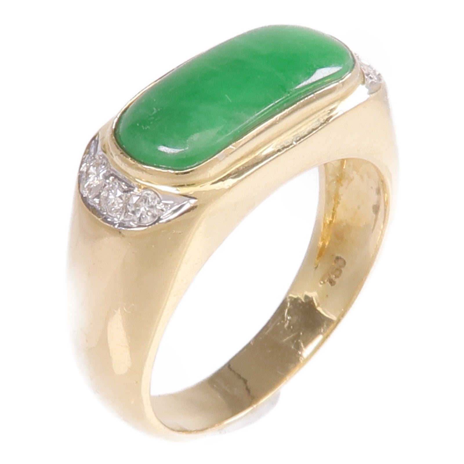 JEWELRY 18K黃金/白金Jade Diamond Ring翡翠/鑽石戒指US#6.25