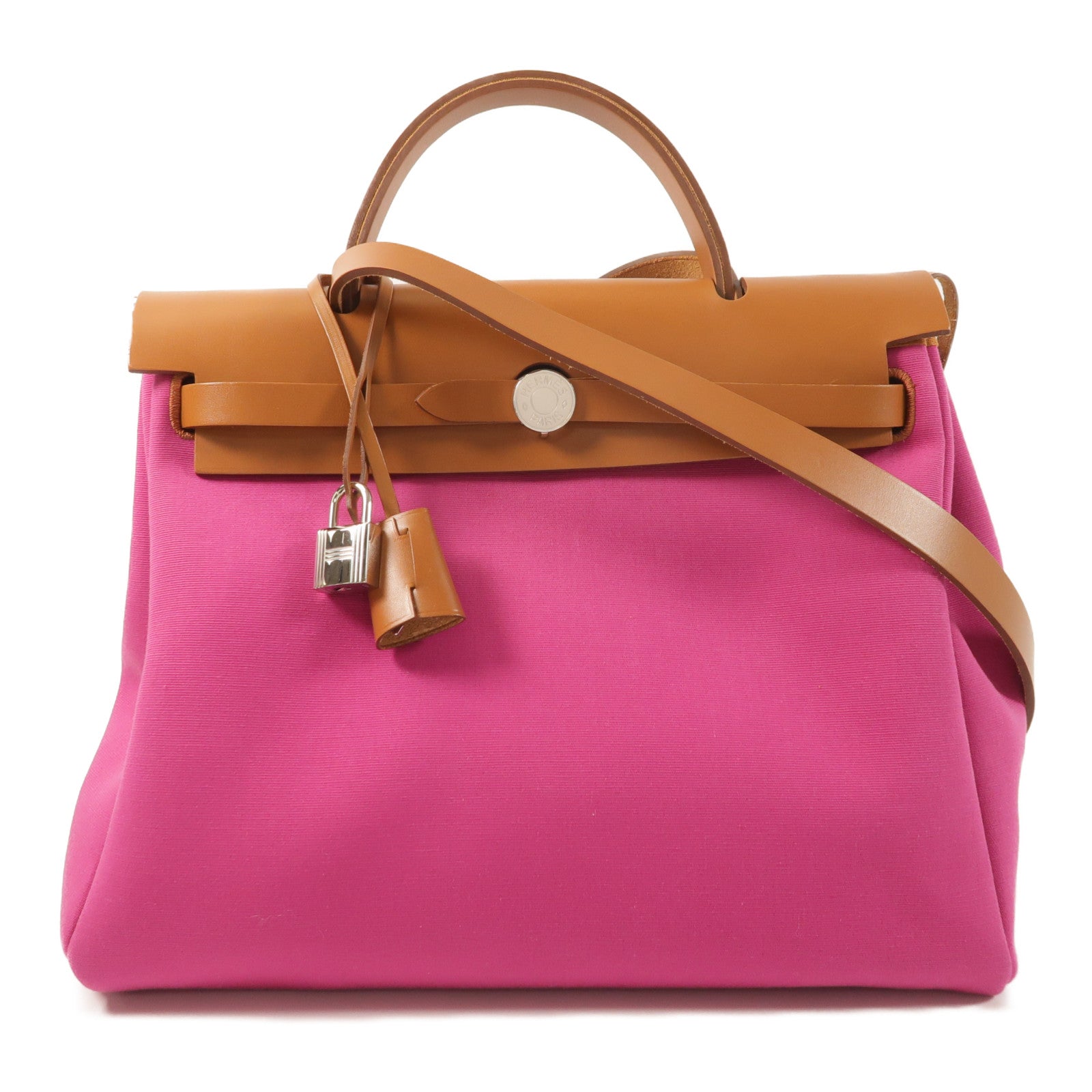 HERMES 帆布Herbag PM銀扣手挽肩背兩用袋Magnolia