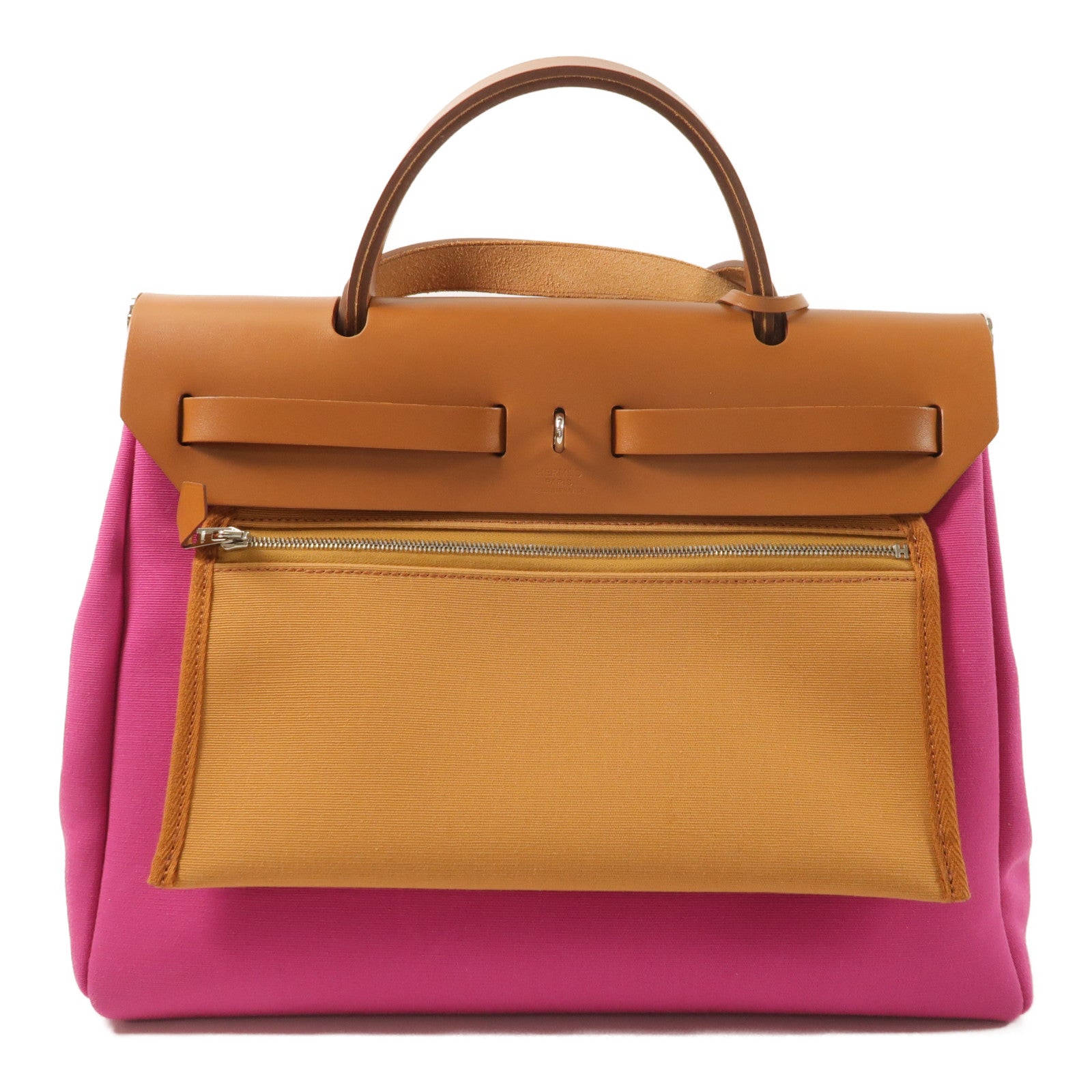 HERMES 帆布Herbag PM銀扣手挽肩背兩用袋Magnolia