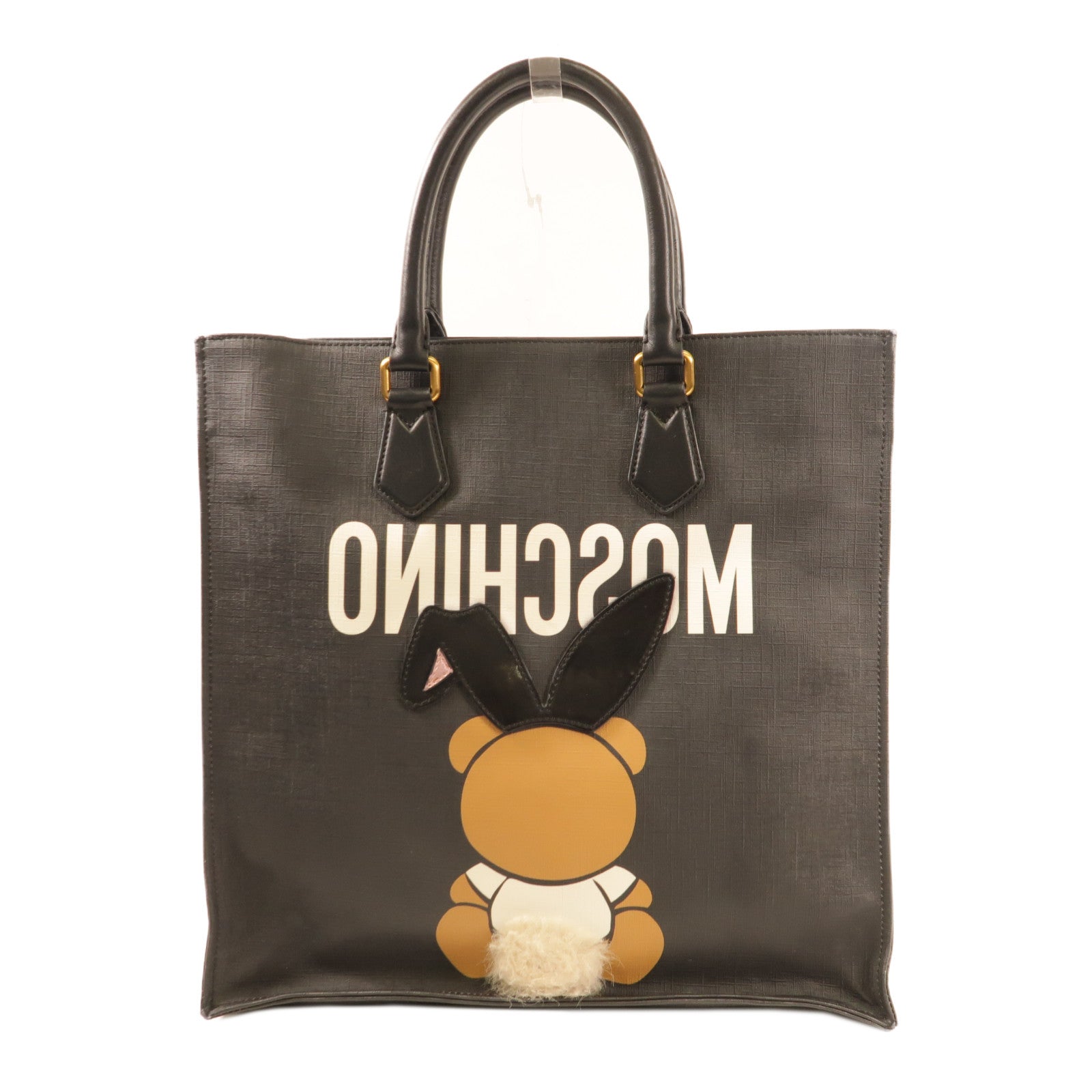 MOSCHINO 牛皮皮革Tote Bag金扣手挽袋黑色