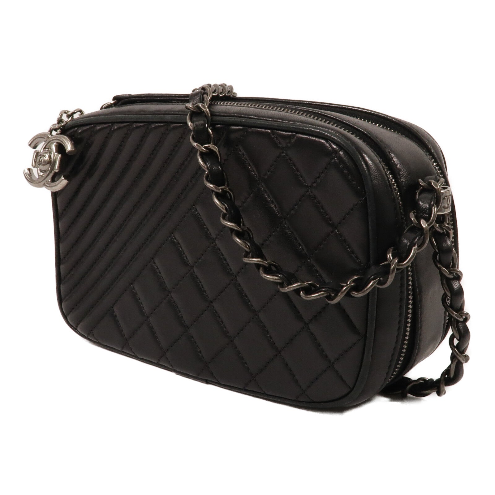 CHANEL 牛皮皮革Coco Boy Camera Bag鏈帶肩背袋