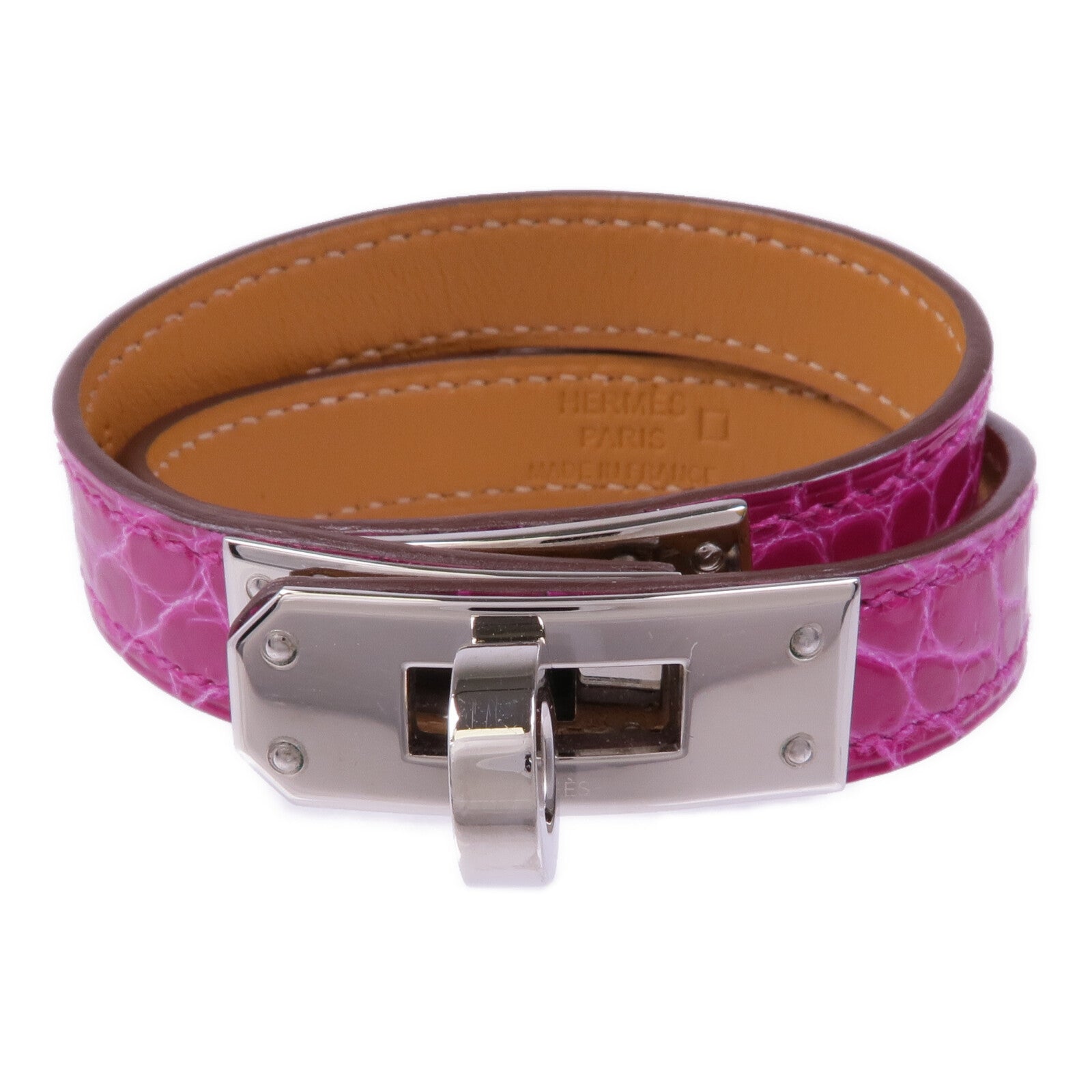 HERMES 鱷魚皮革Kelly Double Tour Bracelet銀扣手帶