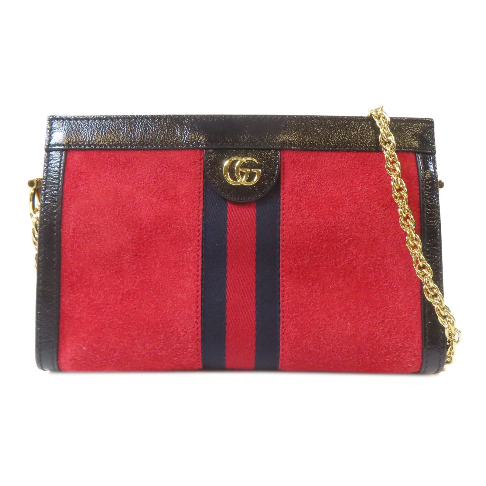 GUCCI 麂皮皮革Ophidia金扣鏈帶肩背袋紅色/黑色– Brand Off Hong