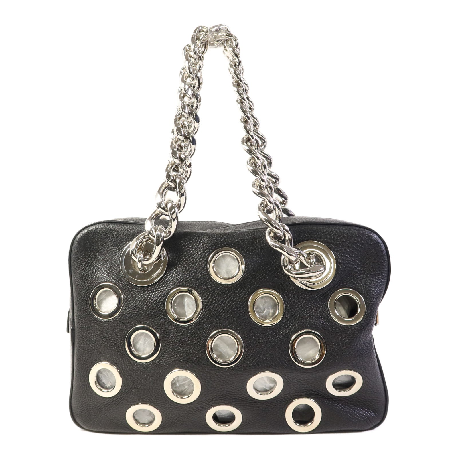 PRADA 牛皮皮革Chain Shoulder Bag銀扣肩背袋