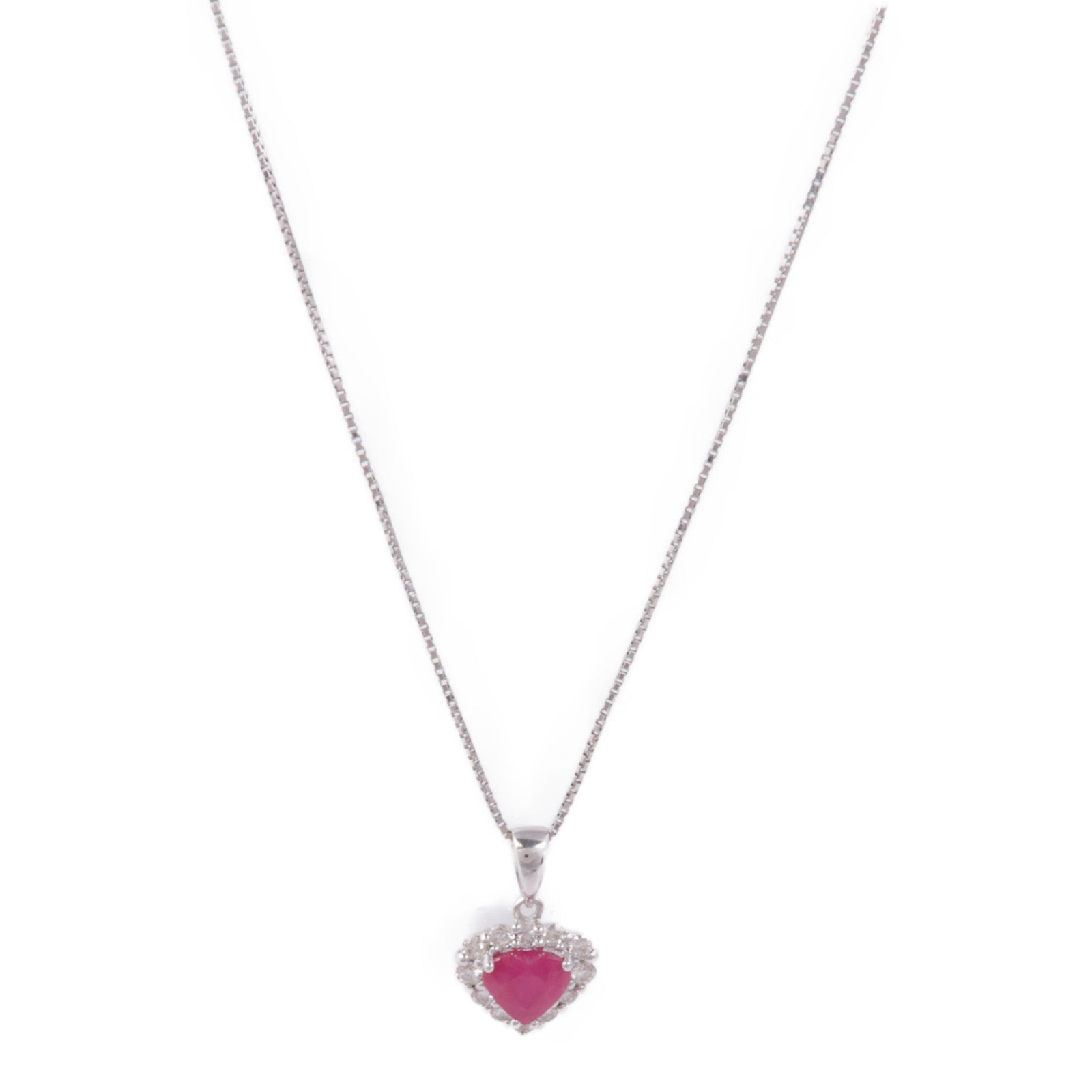 JEWELRY Ruby Diamond Necklace 18K White Gold