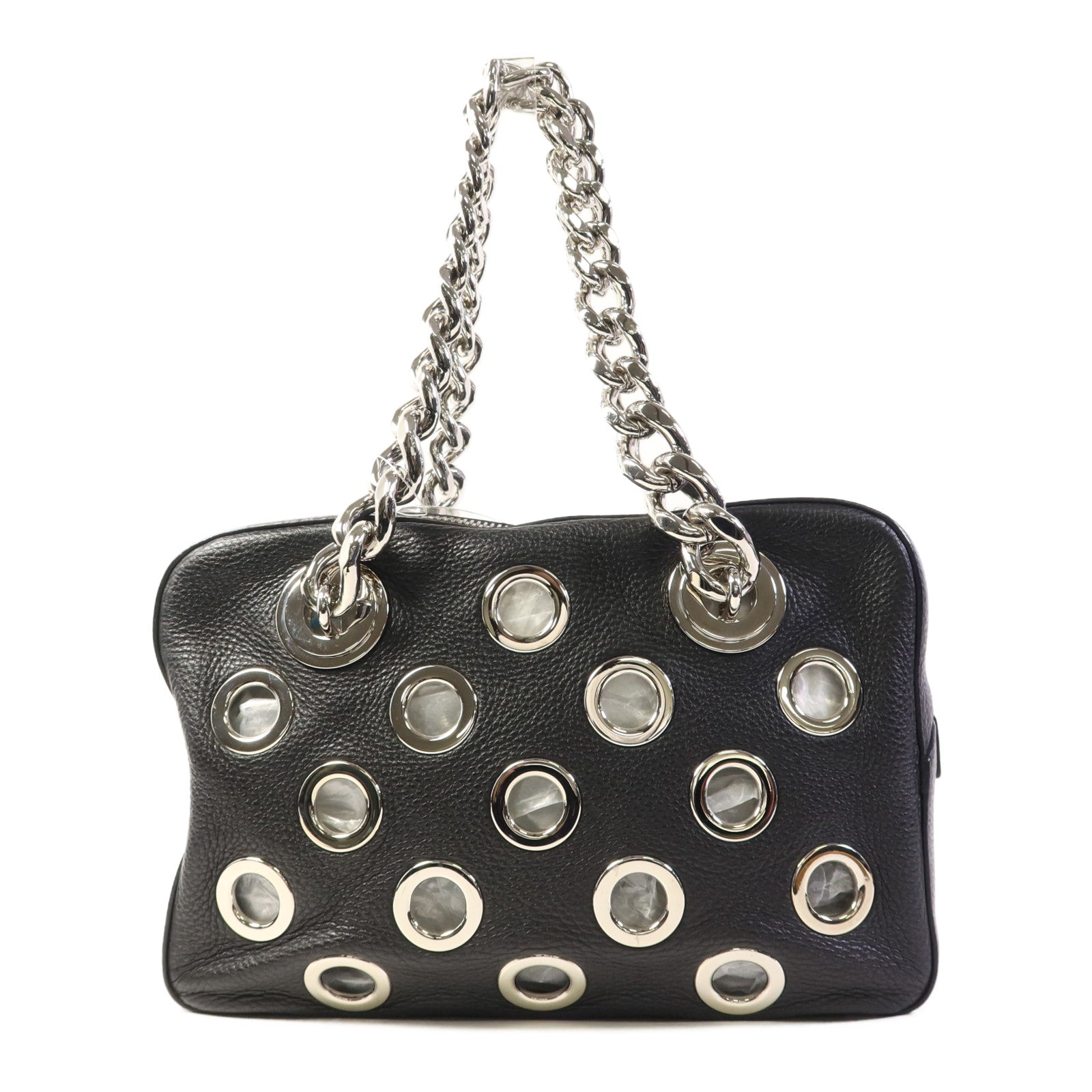 PRADA 牛皮皮革Chain Shoulder Bag銀扣肩背袋