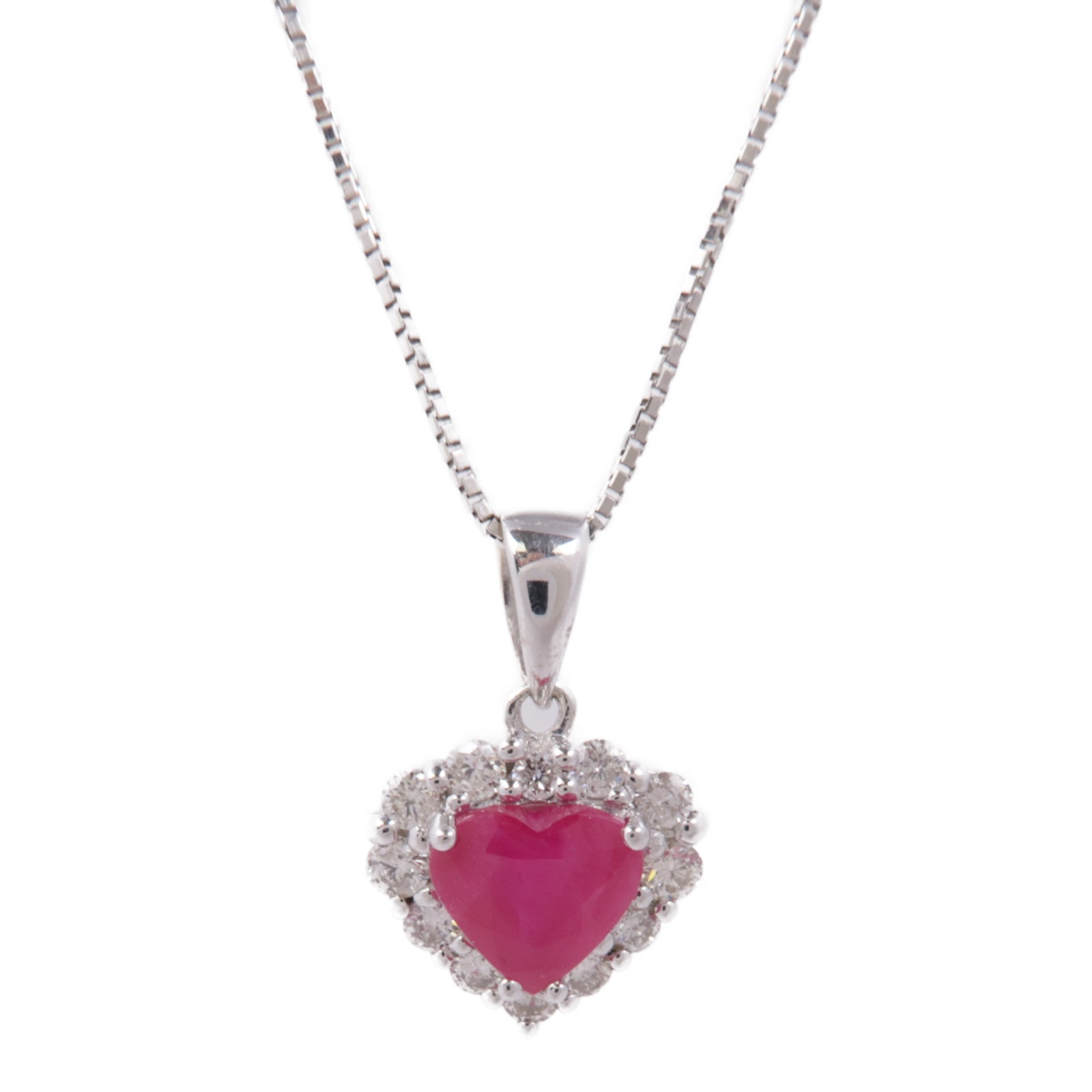 JEWELRY Ruby Diamond Necklace 18K White Gold