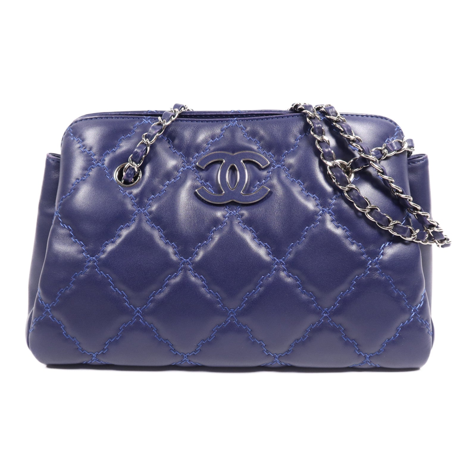CHANEL 牛皮皮革Shoulder Bag銀扣鏈帶肩背袋