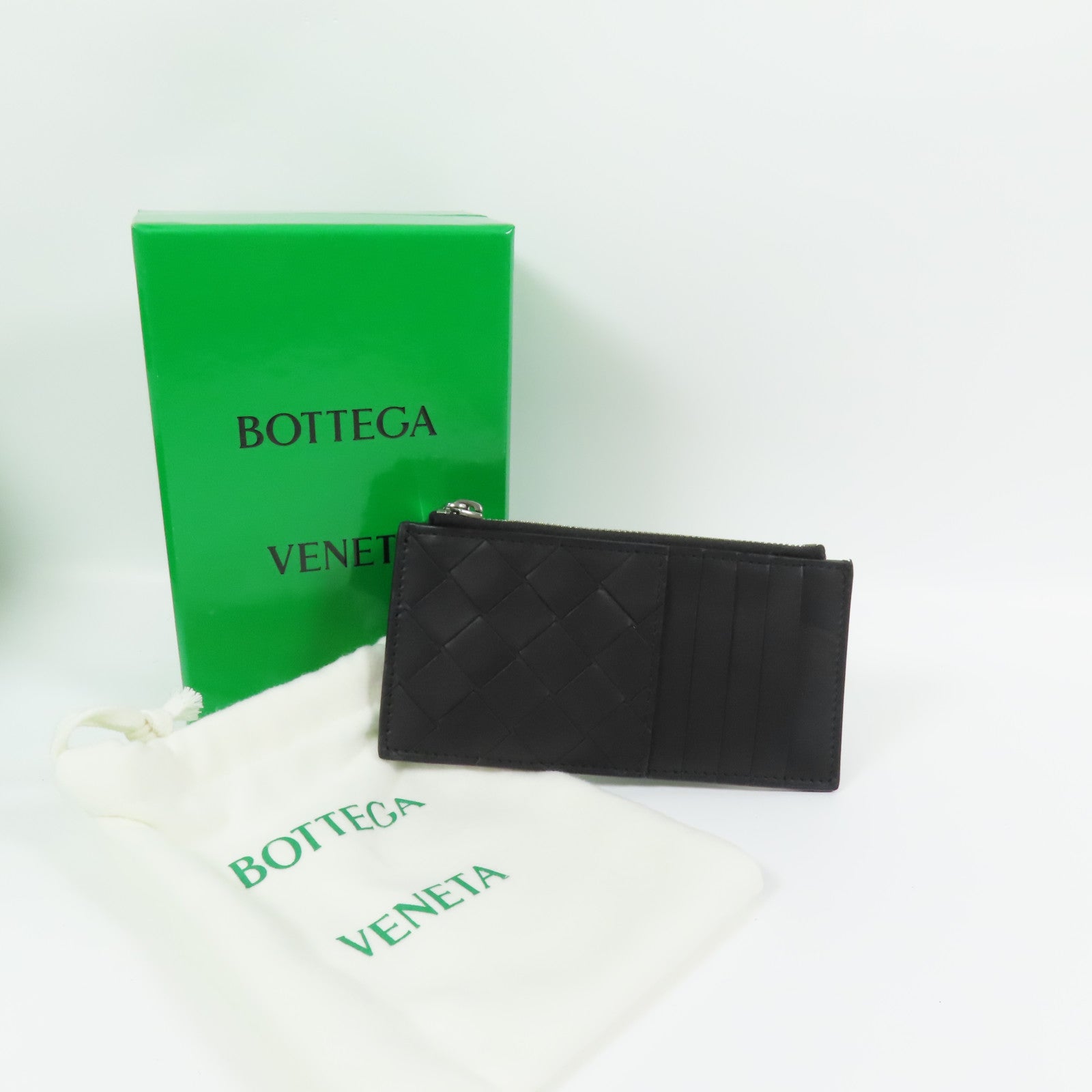 BOTTEGA VENETA 皮革Zip Card Case銀扣卡片套