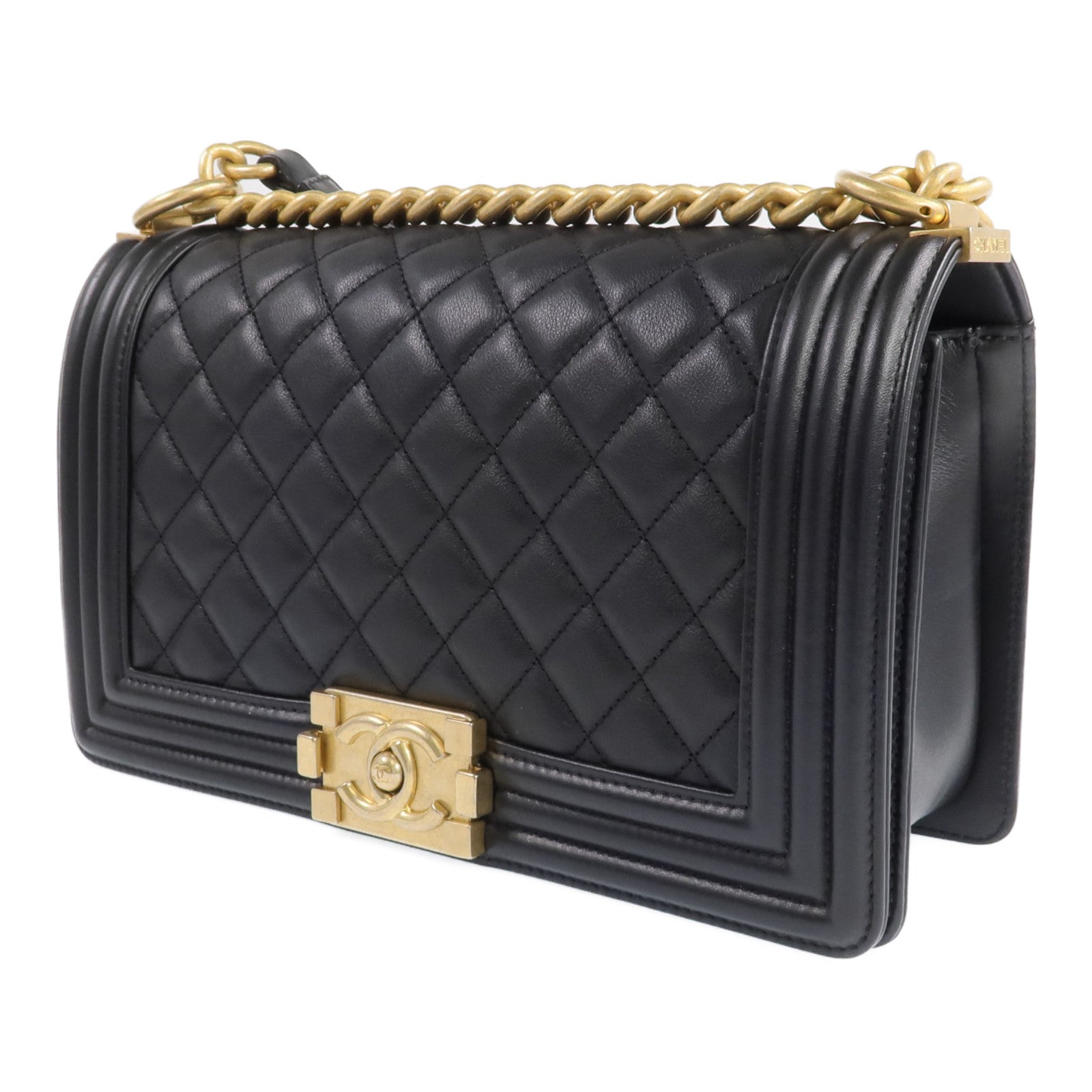 CHANEL 牛皮皮革Boy 25金扣鏈帶肩背袋