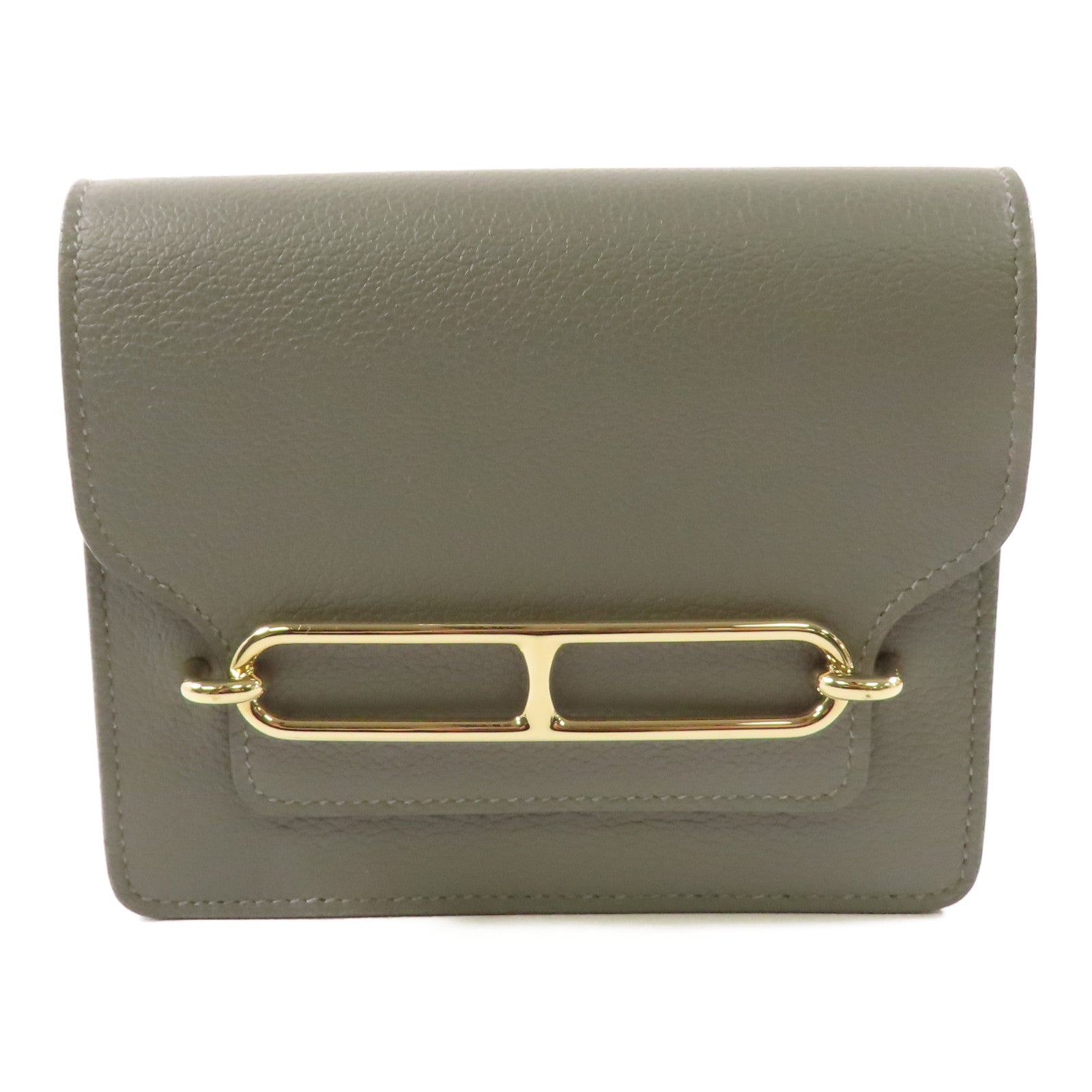 HERMES 【激減優惠】Evercolor皮革Roulis Slim金扣錢包Gris Meyer