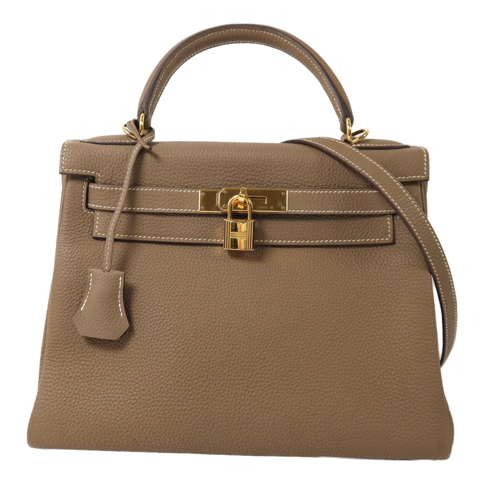 HERMES 【激減優惠】Togo皮革Kelly 28金扣手挽肩背兩用袋Etoupe