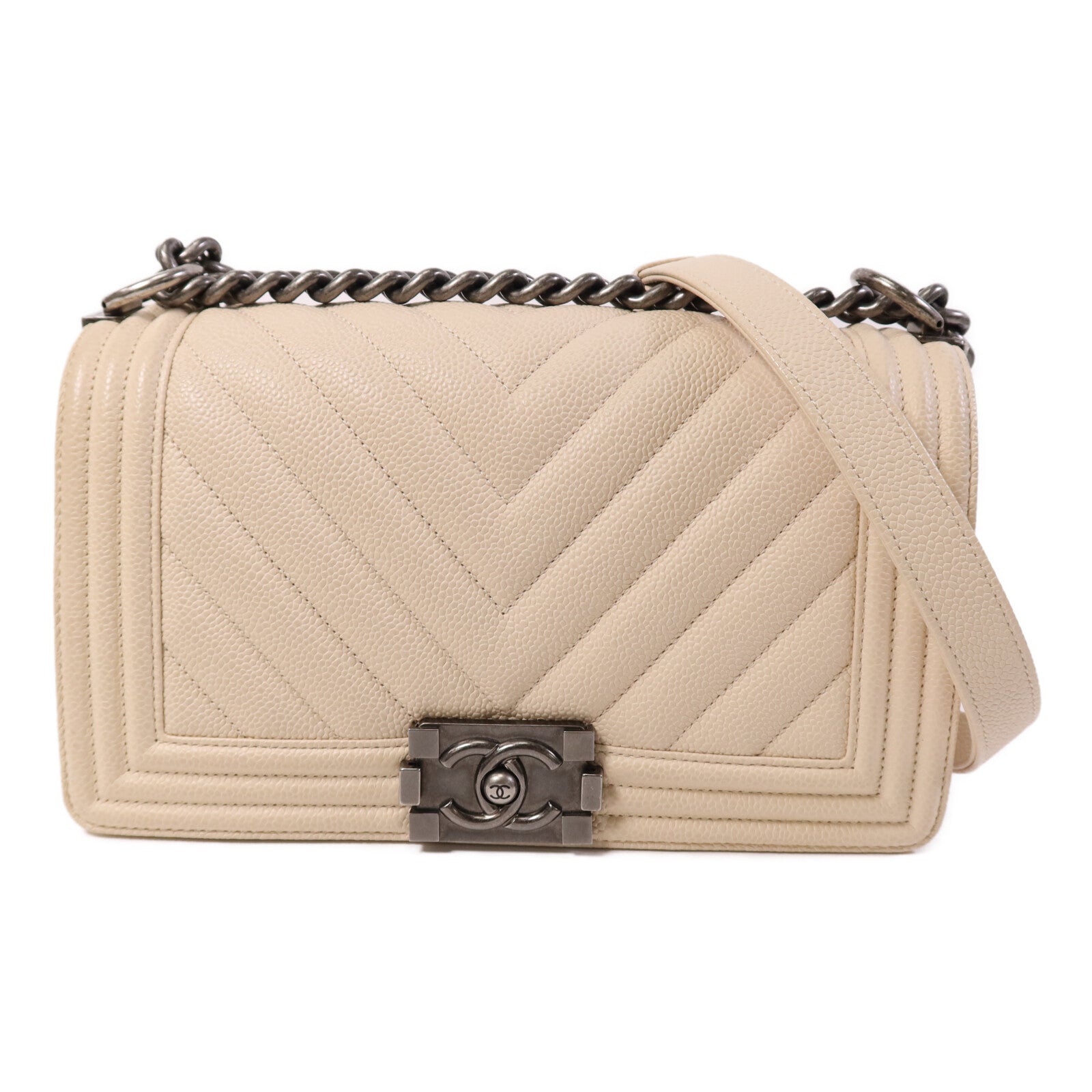 CHANEL 【激減優惠】牛皮皮革Boy 25銀扣鏈帶肩背袋