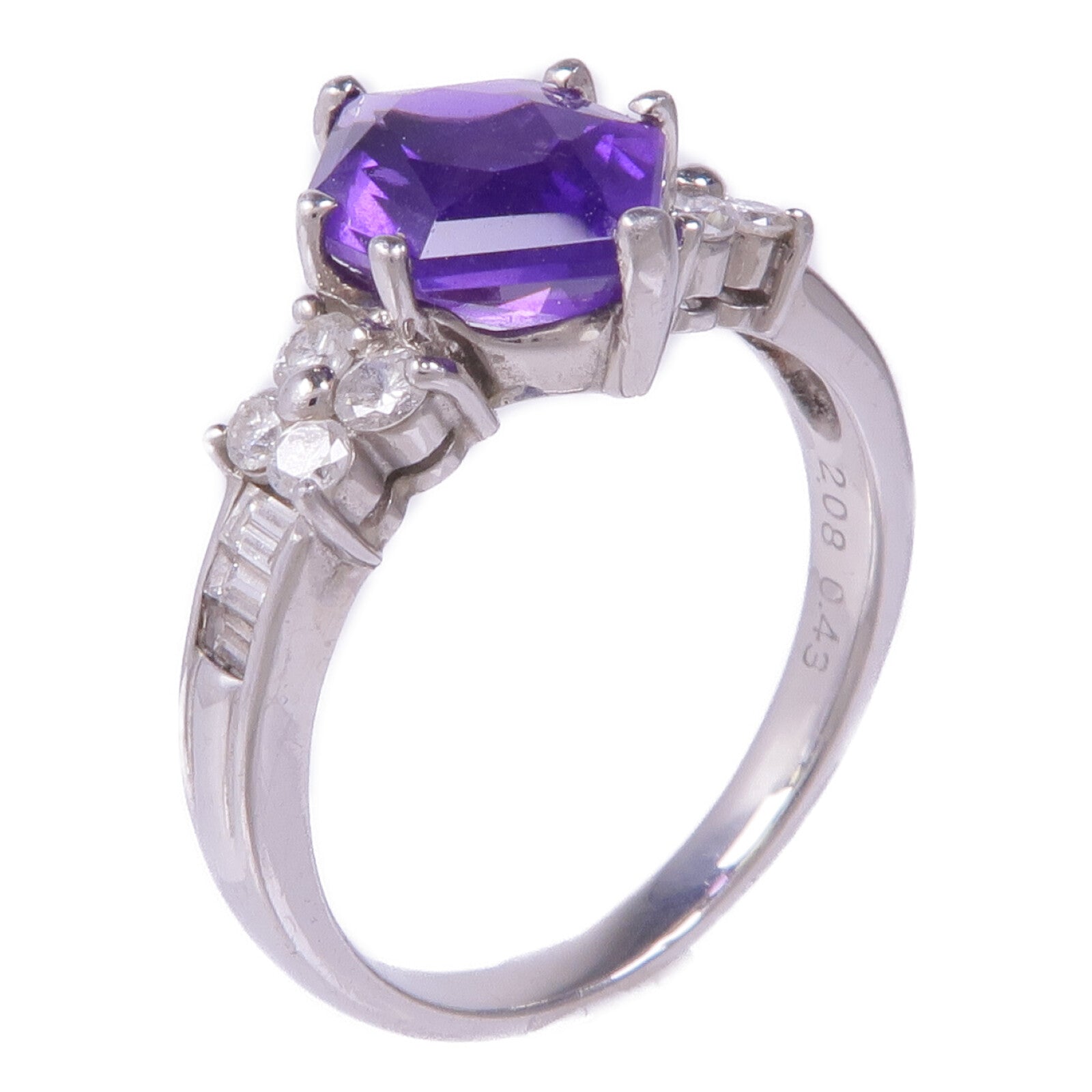 JEWELRY PT900鉑金Amethyst Diamond Ring戒指US#7.25