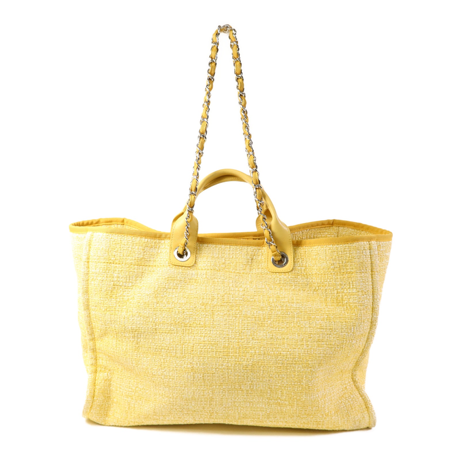 CHANEL 帆布Deauville Tote Bag銀扣手挽肩背兩用袋