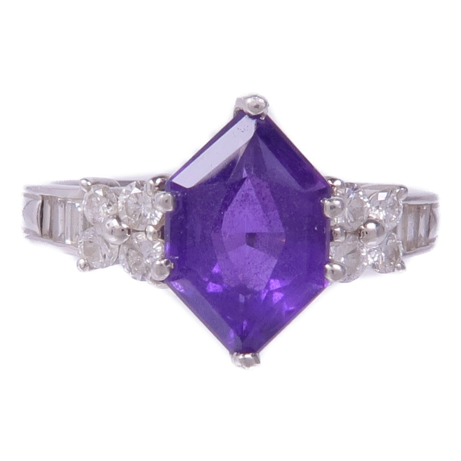 JEWELRY PT900鉑金Amethyst Diamond Ring戒指US#7.25