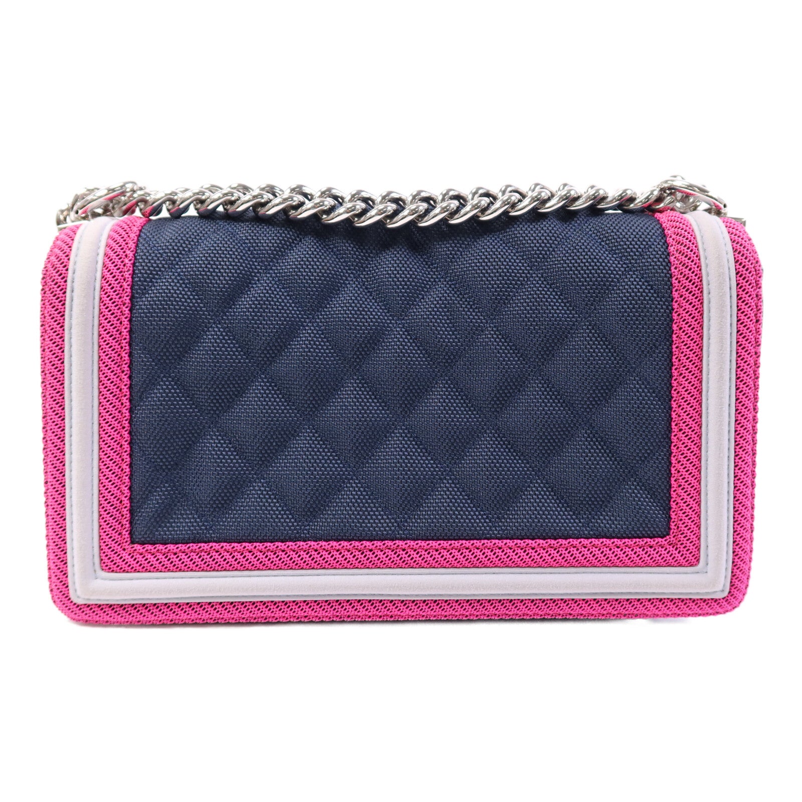 CHANEL 帆布Boy 25銀扣鏈帶肩背袋