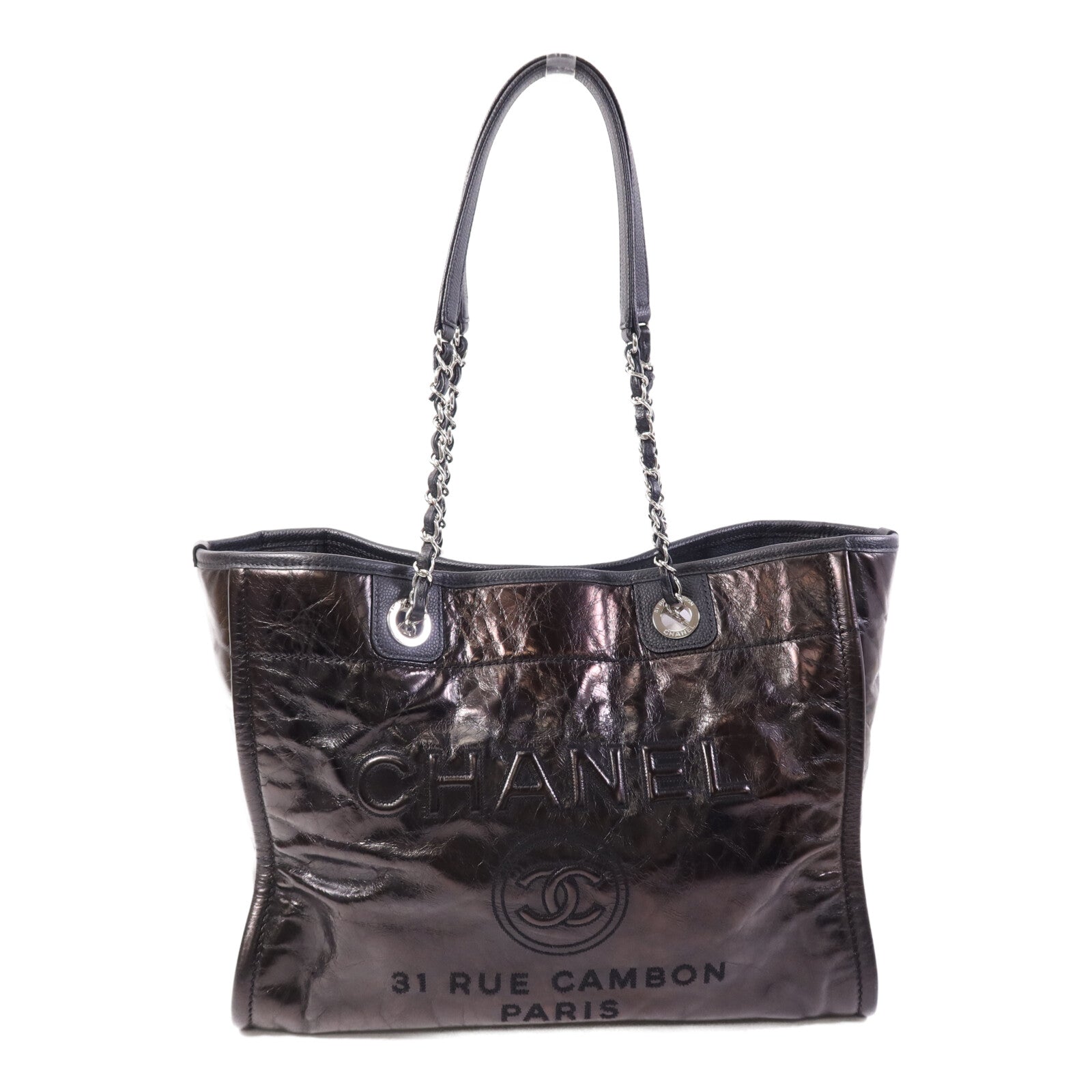 CHANEL 牛皮皮革Deauville Tote Bag銀扣手挽袋