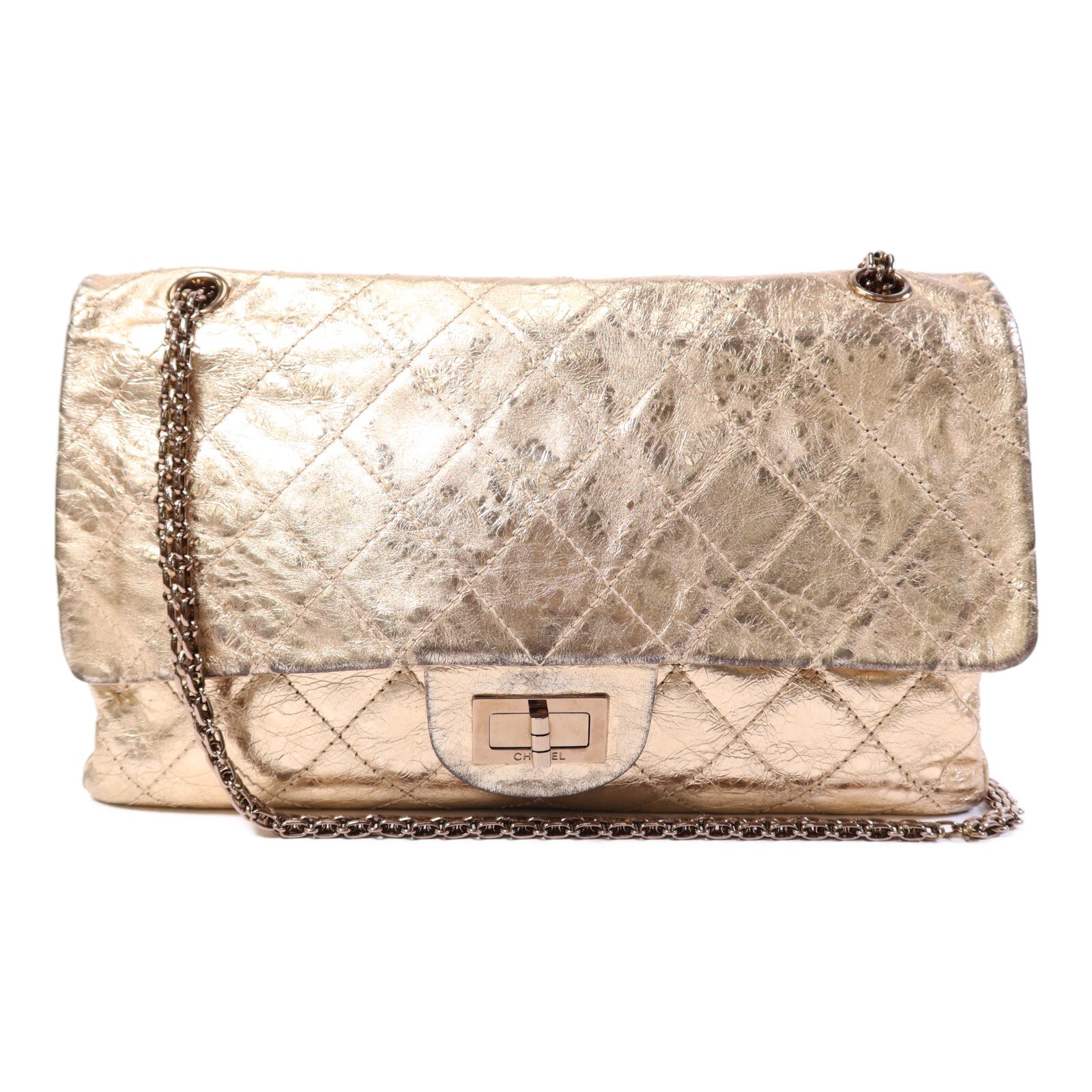 CHANEL 牛皮皮革2.55金扣鏈帶肩背袋