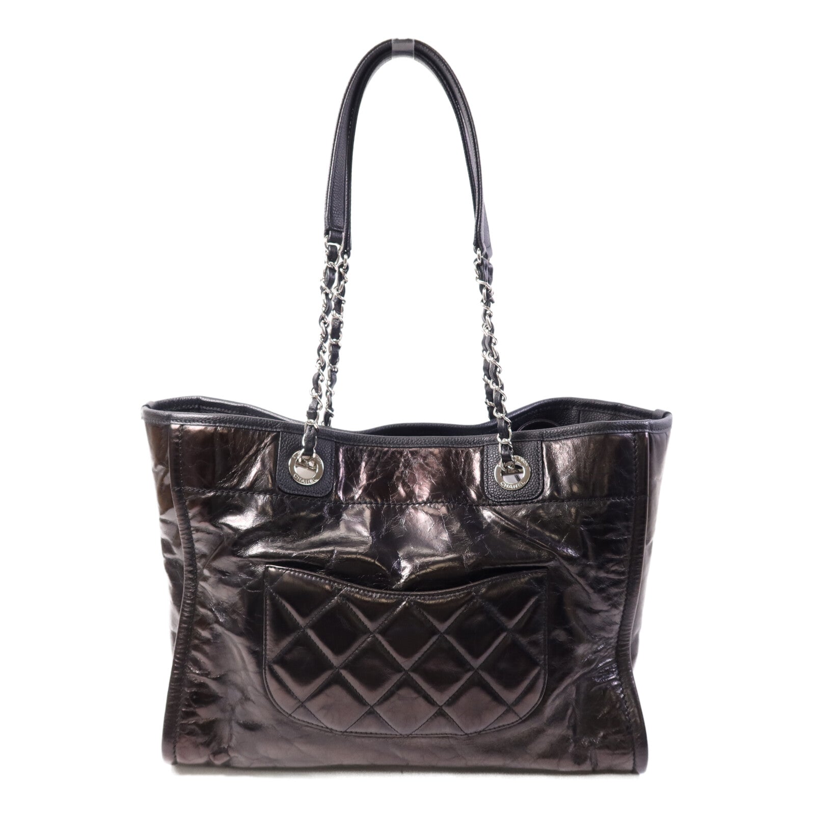 CHANEL 牛皮皮革Deauville Tote Bag銀扣手挽袋