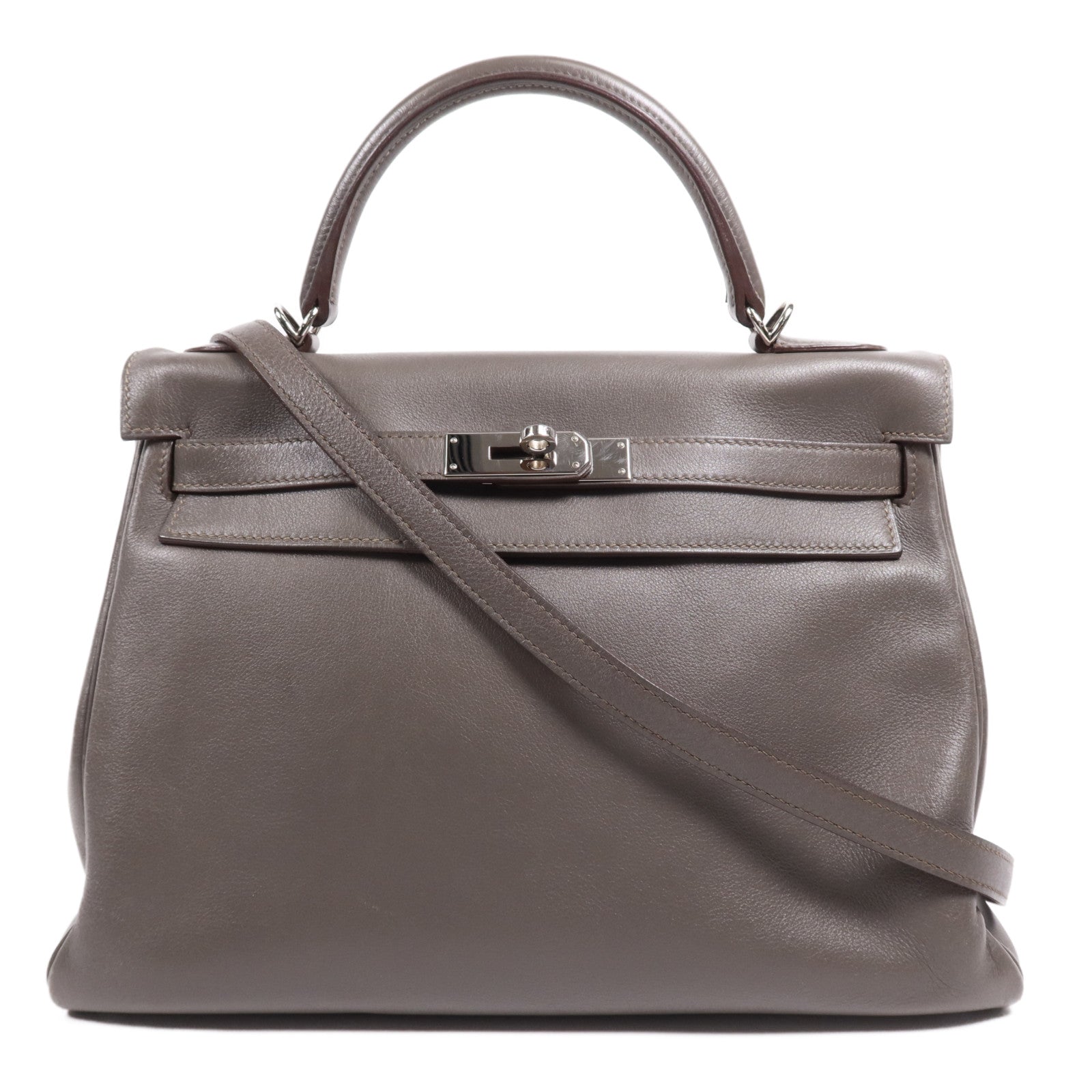 HERMES Evencolor皮革Kelly 32銀扣手挽肩背兩用袋Etain