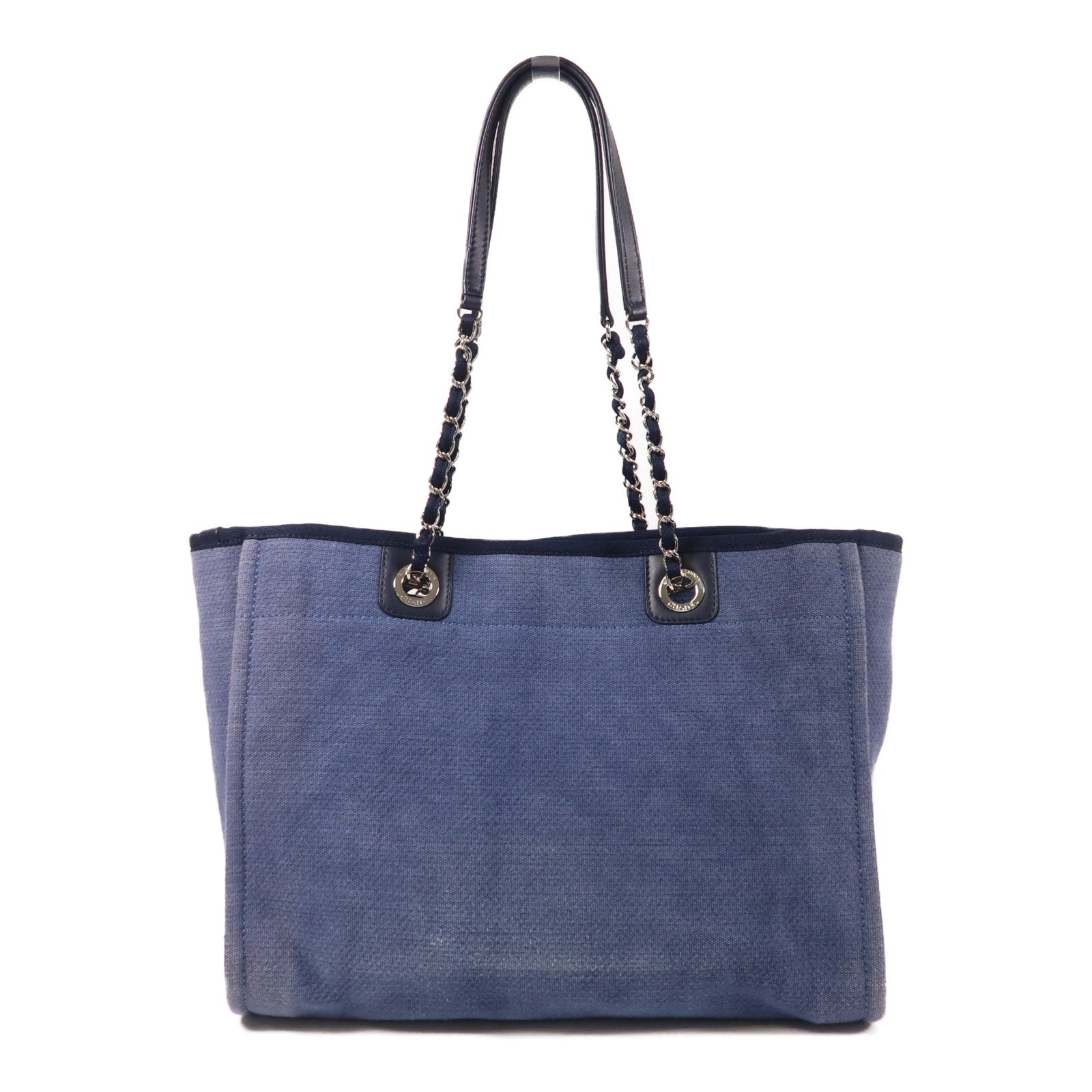 CHANEL 帆布Deauville銀扣鏈帶肩背袋