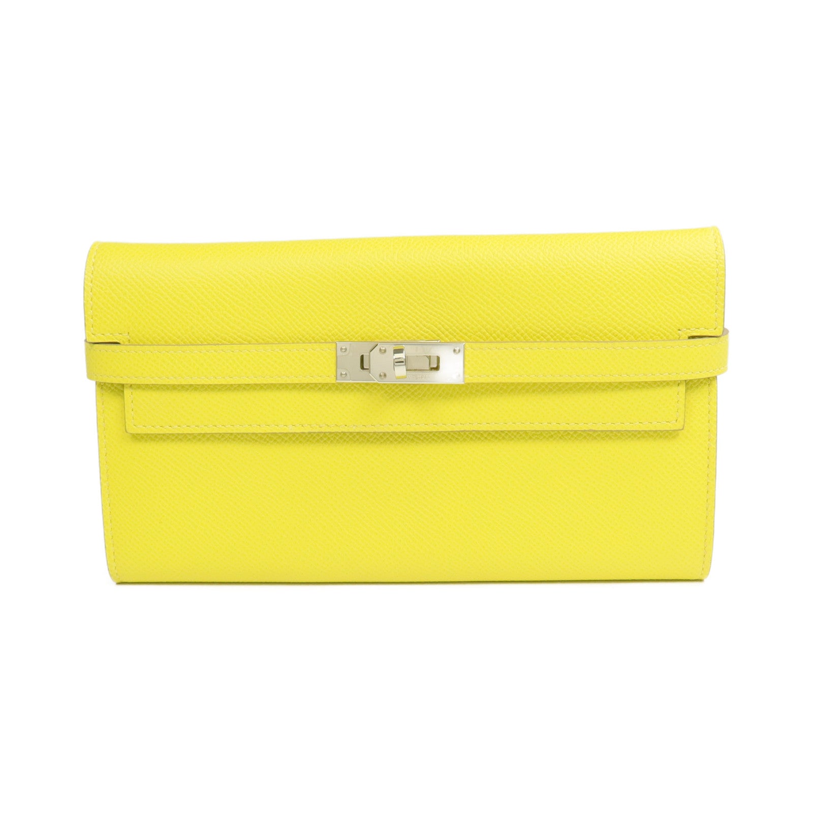 HERMES 【激減優惠】Epsom皮革Kelly Wallet銀扣長錢包Jaune de Naples