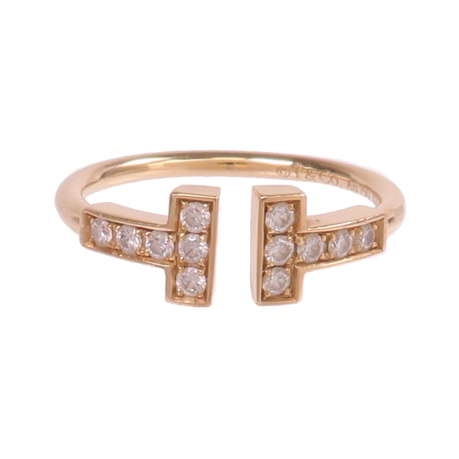 TIFFANY&CO 18K玫瑰金T Diamond Wire Ring鑽石戒指US#4.5