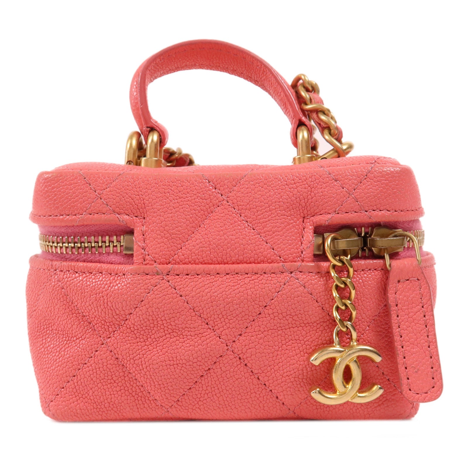 CHANEL 牛皮皮革Matelasse Mini Vanity金扣手挽肩背兩用袋