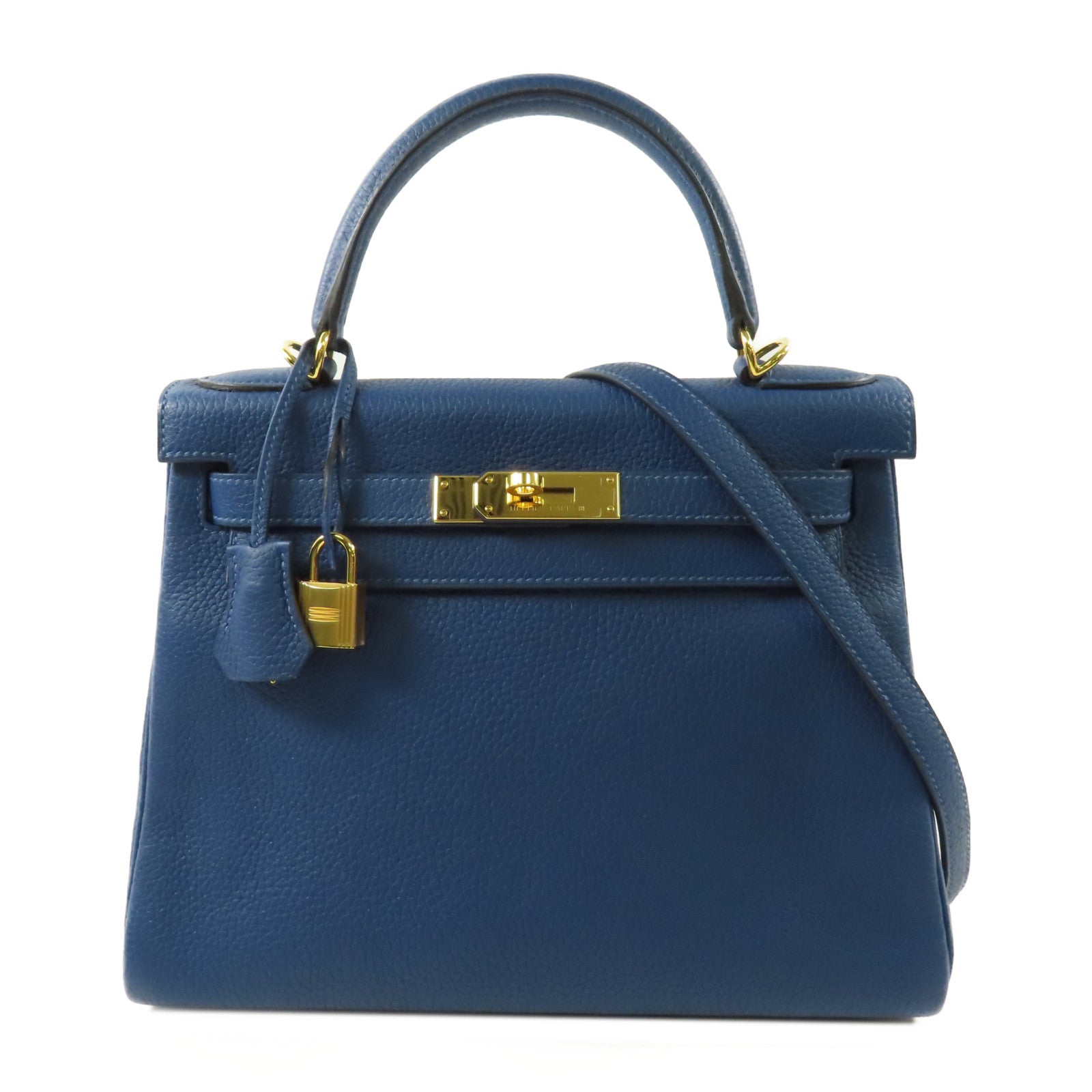 HERMES 【激減優惠】Clemence皮革Kelly 28手挽肩背兩用袋Deep Blue