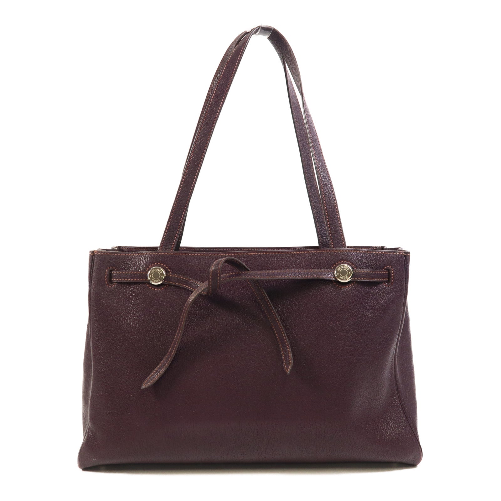 HERMES Chevre皮革Cabana 35銀扣肩背袋Raisin