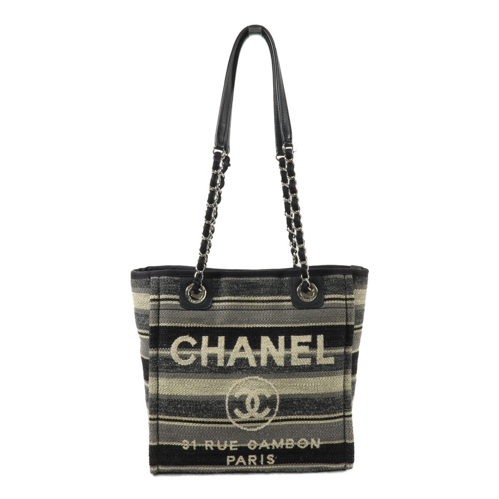 CHANEL 帆布Deauville Tote Small鏈帶手挽袋