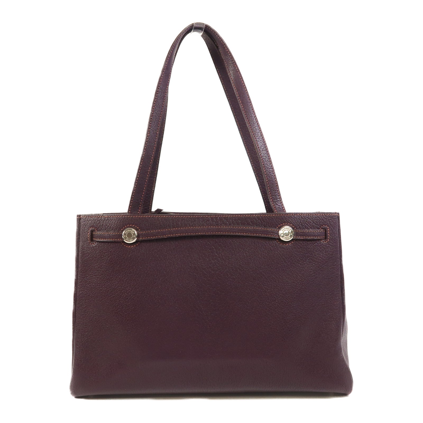 HERMES Chevre皮革Cabana 35銀扣肩背袋Raisin