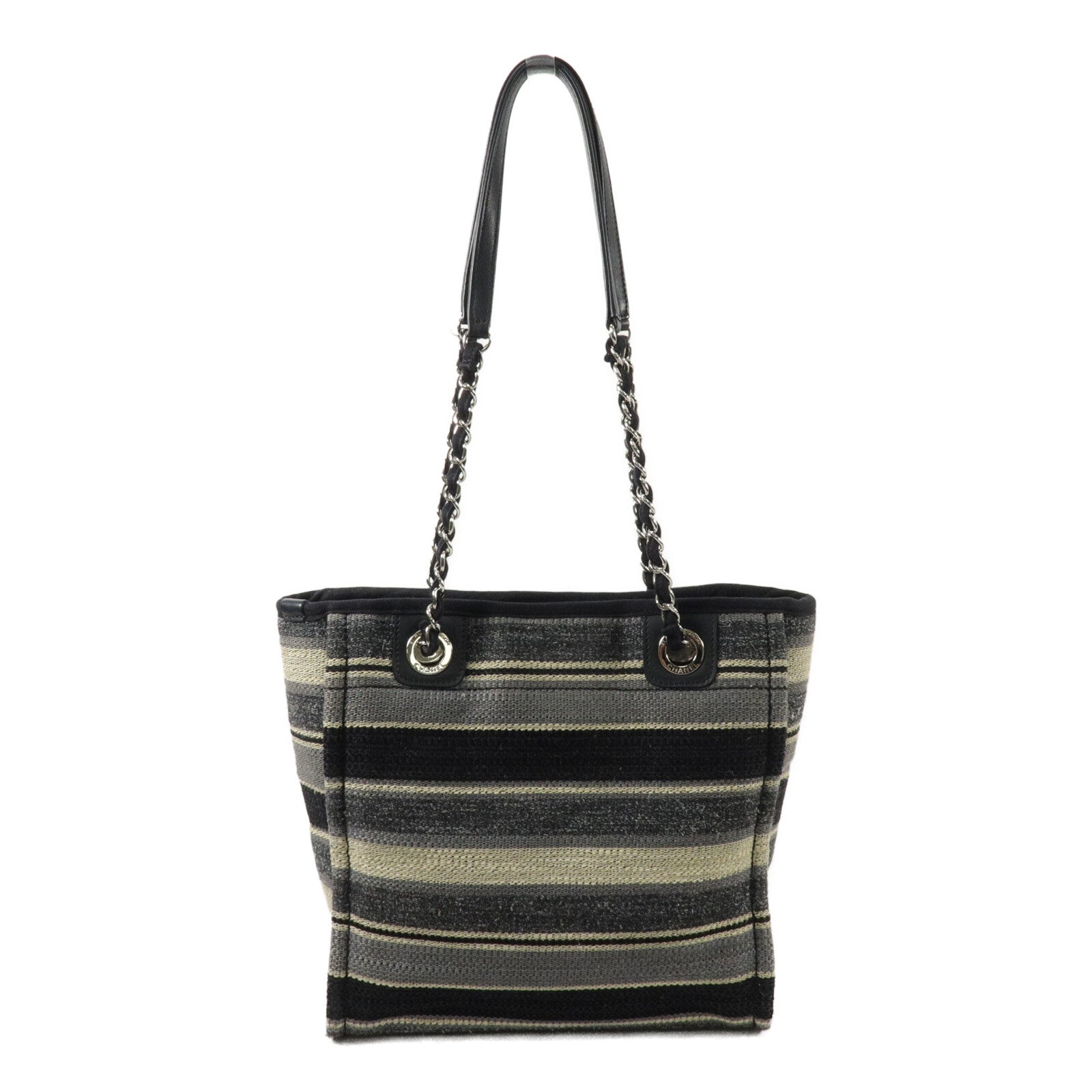CHANEL 帆布Deauville Tote Small鏈帶手挽袋