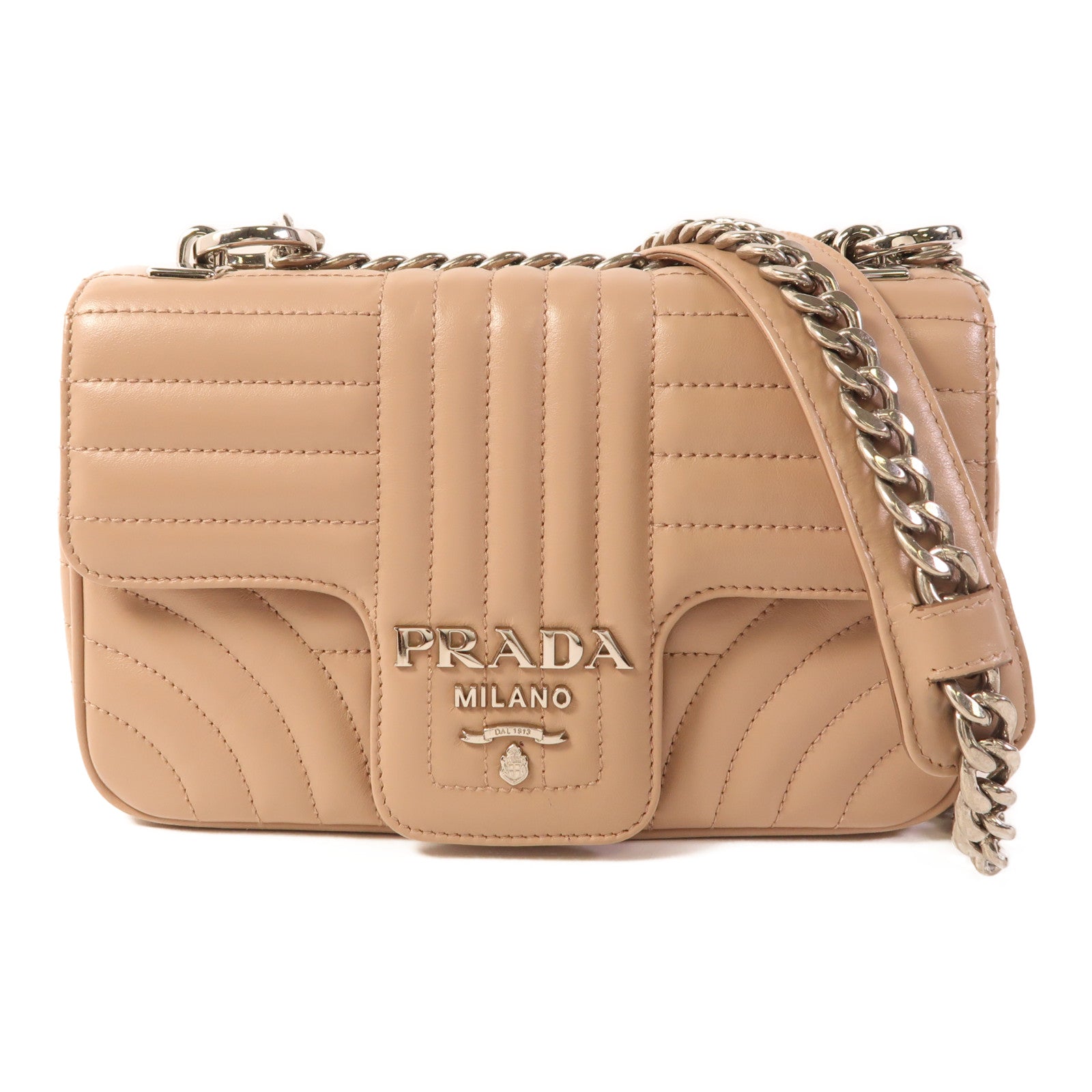 PRADA 牛皮皮革Chain Shoulder Bag銀扣鏈帶肩背袋