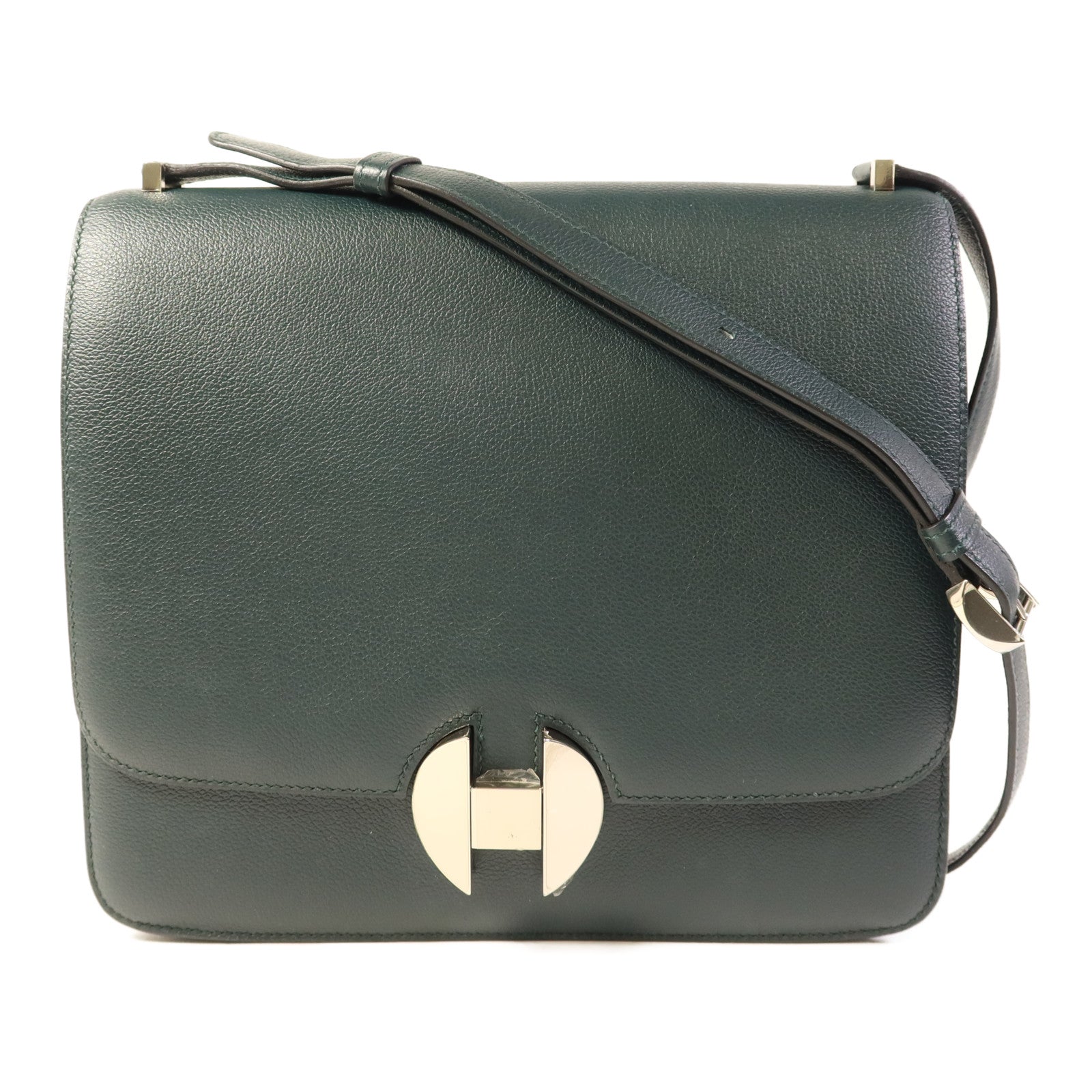 HERMES Evercolor皮革2002 26銀扣肩背袋Vert Cypress