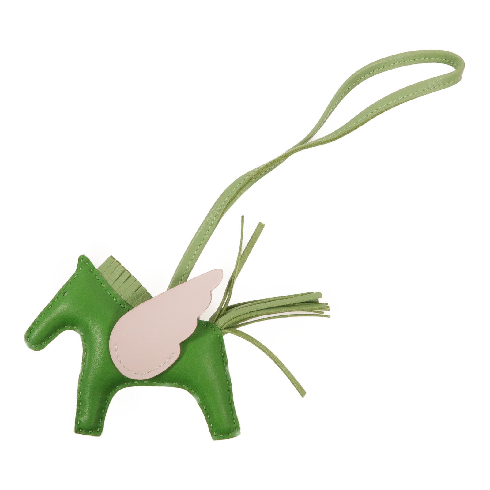 HERMES Milo皮革Rodeo Pegase PM掛飾Vert Criquet/Vert Yucca