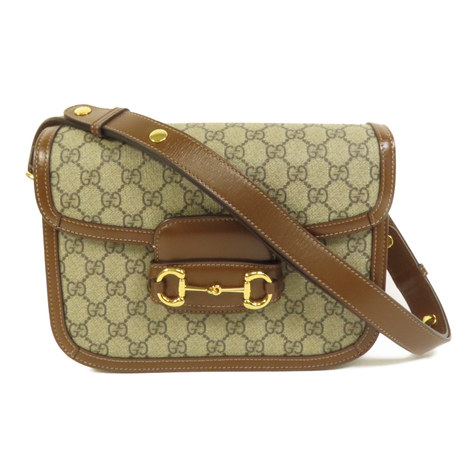 GUCCI 塗層帆布Horsebit 1955 MM金扣肩背袋