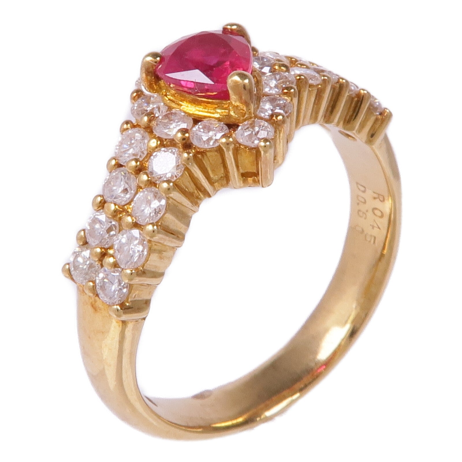 JEWELRY 【激減優惠】18K黃金Ruby Diamond Ring紅寶石/鑽石戒指US#5