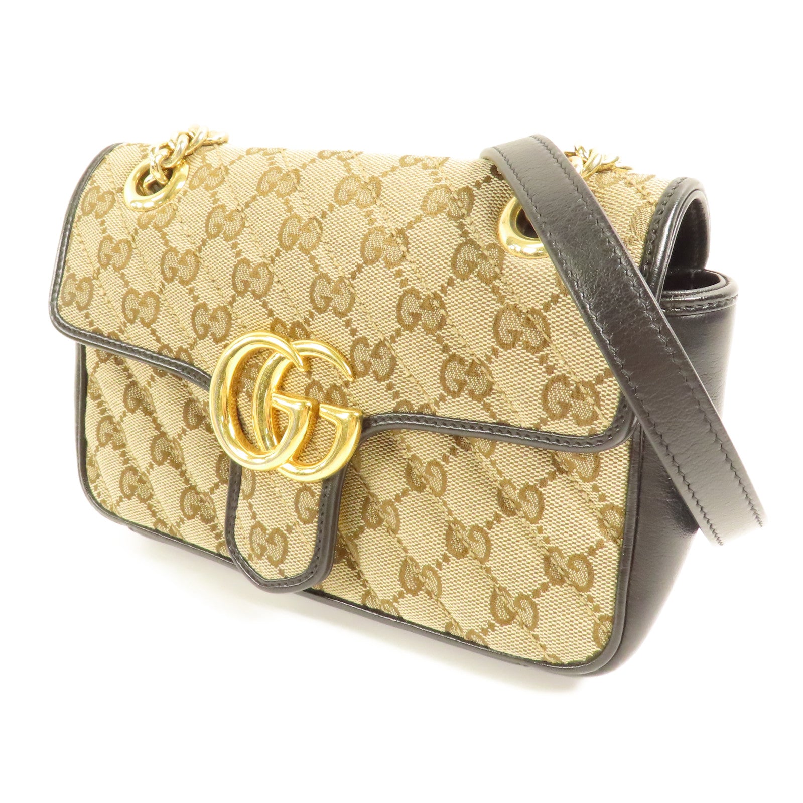 GUCCI GHW GG Marmont Chain Shoulder Bag 446744 Canvas Brown Black