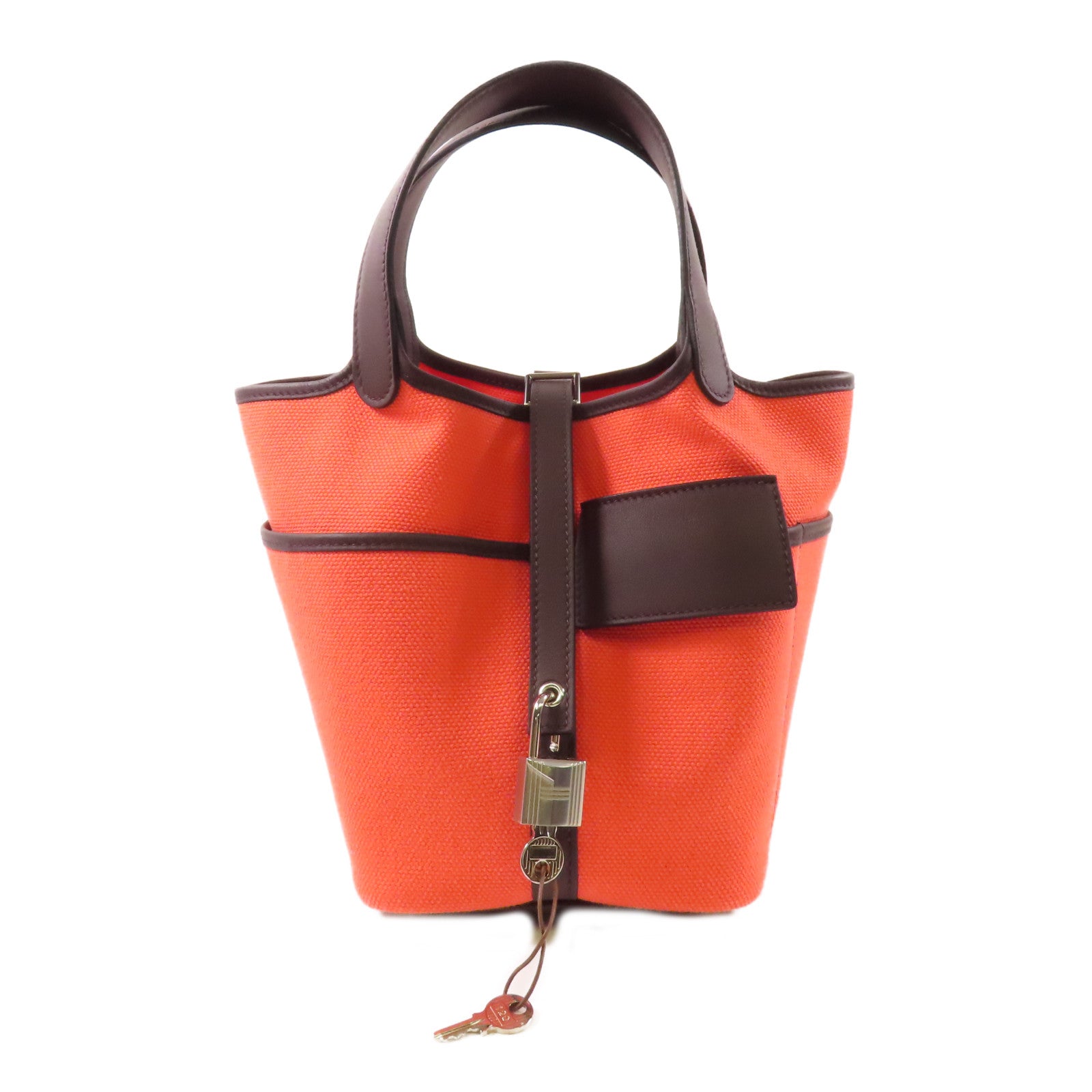 HERMES 帆布Picotin Cargo PM手挽袋Rose Texas