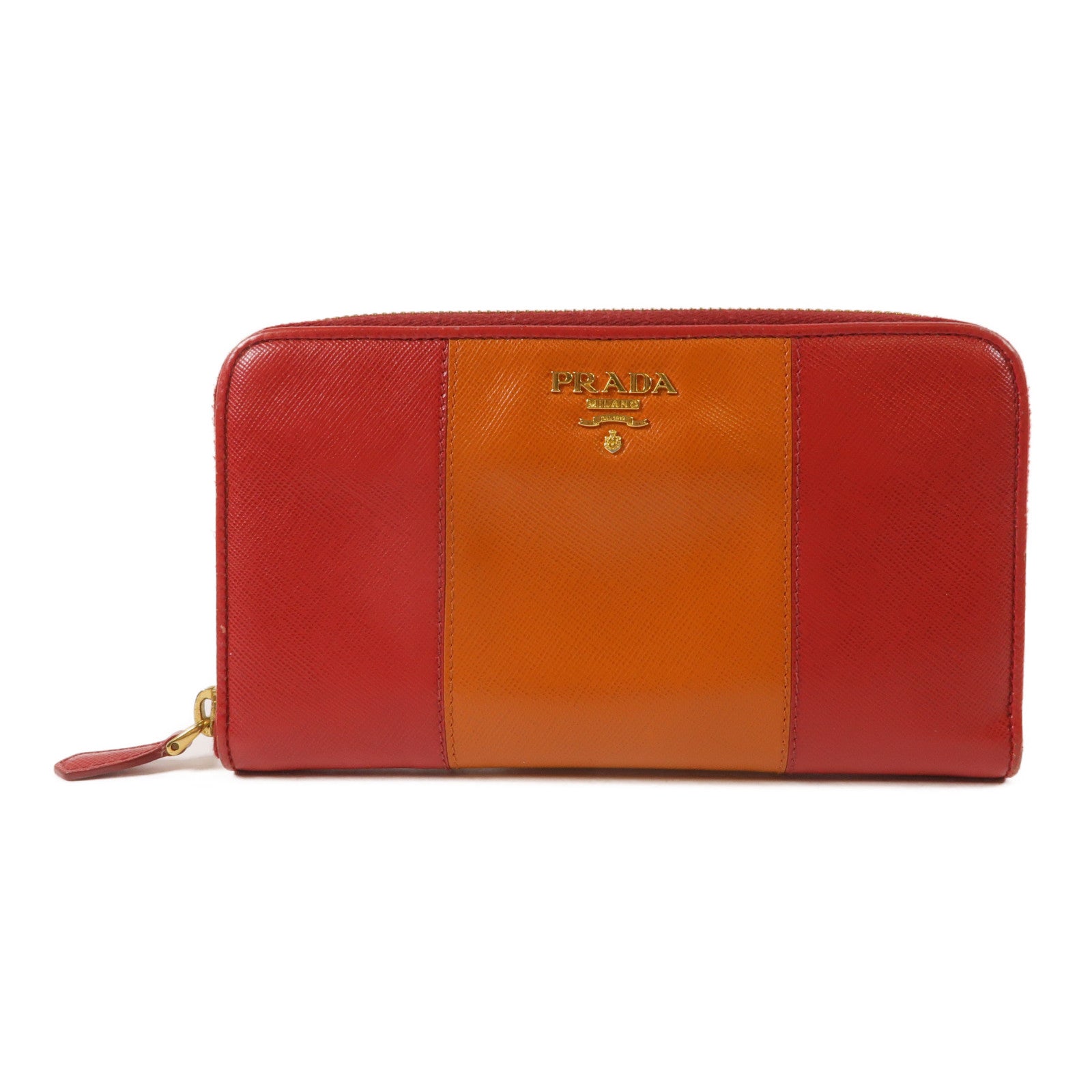 PRADA 【激減優惠】Saffiano皮革Long Wallet金扣長錢包橙色