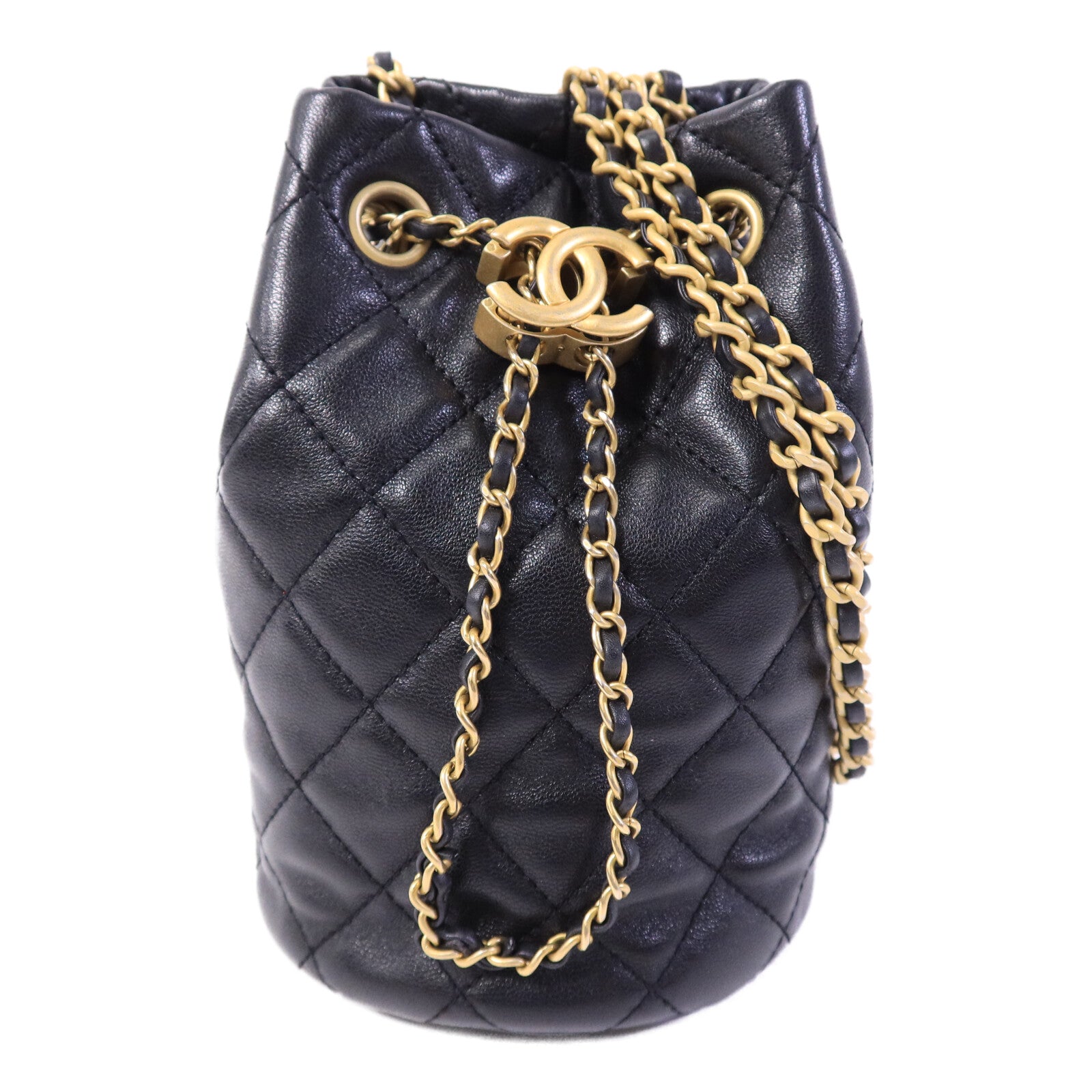 CHANEL 羊皮皮革Bucket Bag鏈帶肩背袋