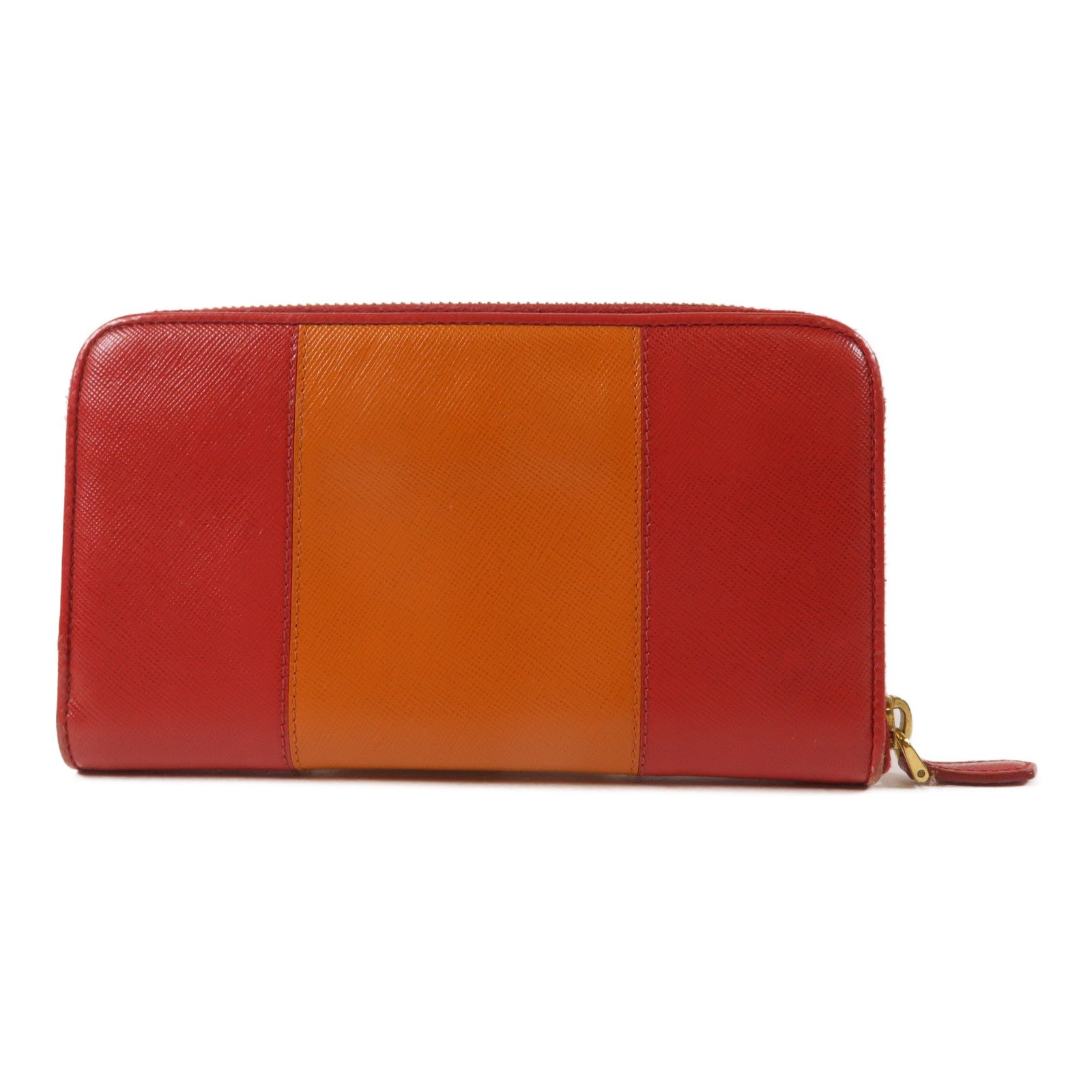 PRADA 【激減優惠】Saffiano皮革Long Wallet金扣長錢包橙色