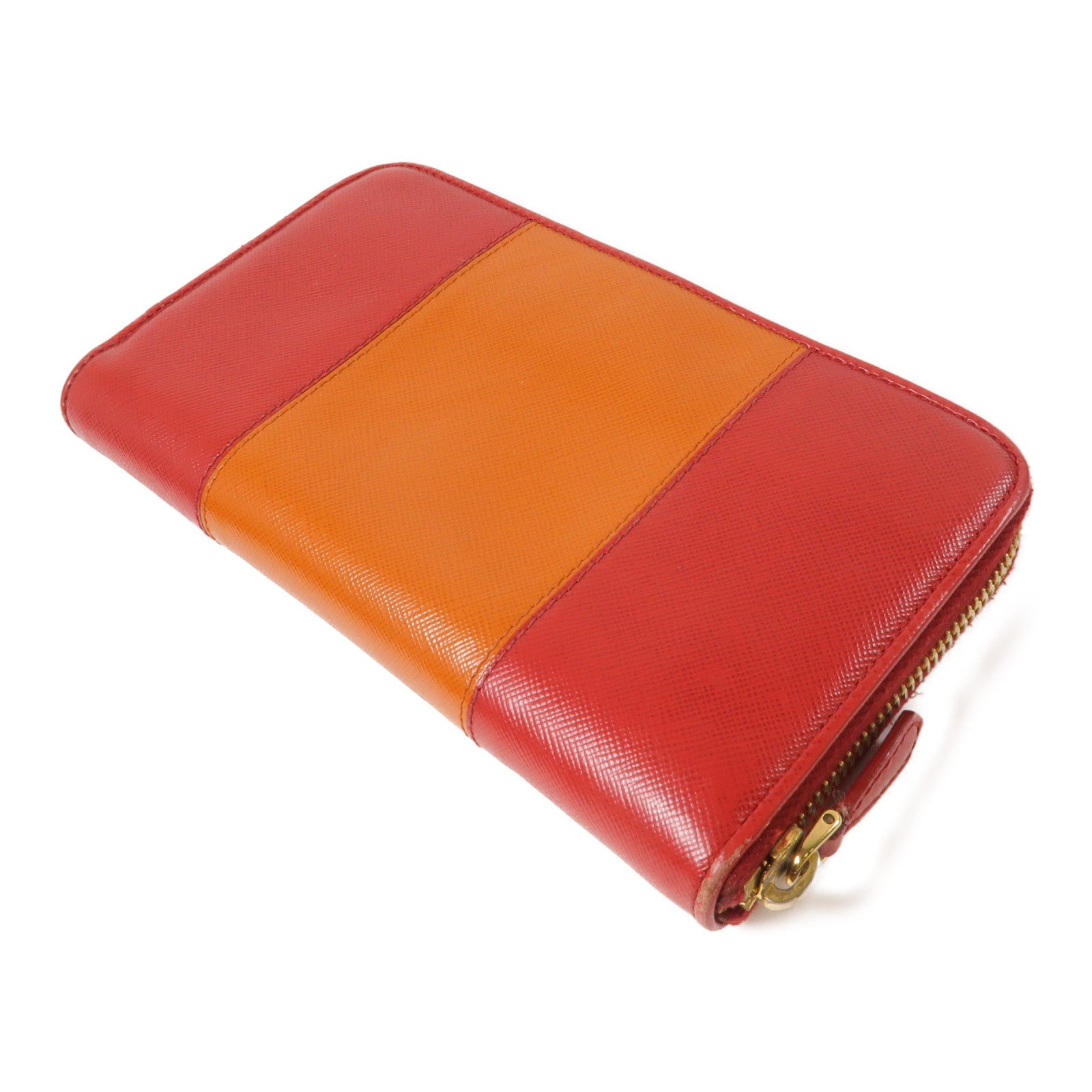 PRADA Saffiano皮革Long Wallet金扣長錢包橙色