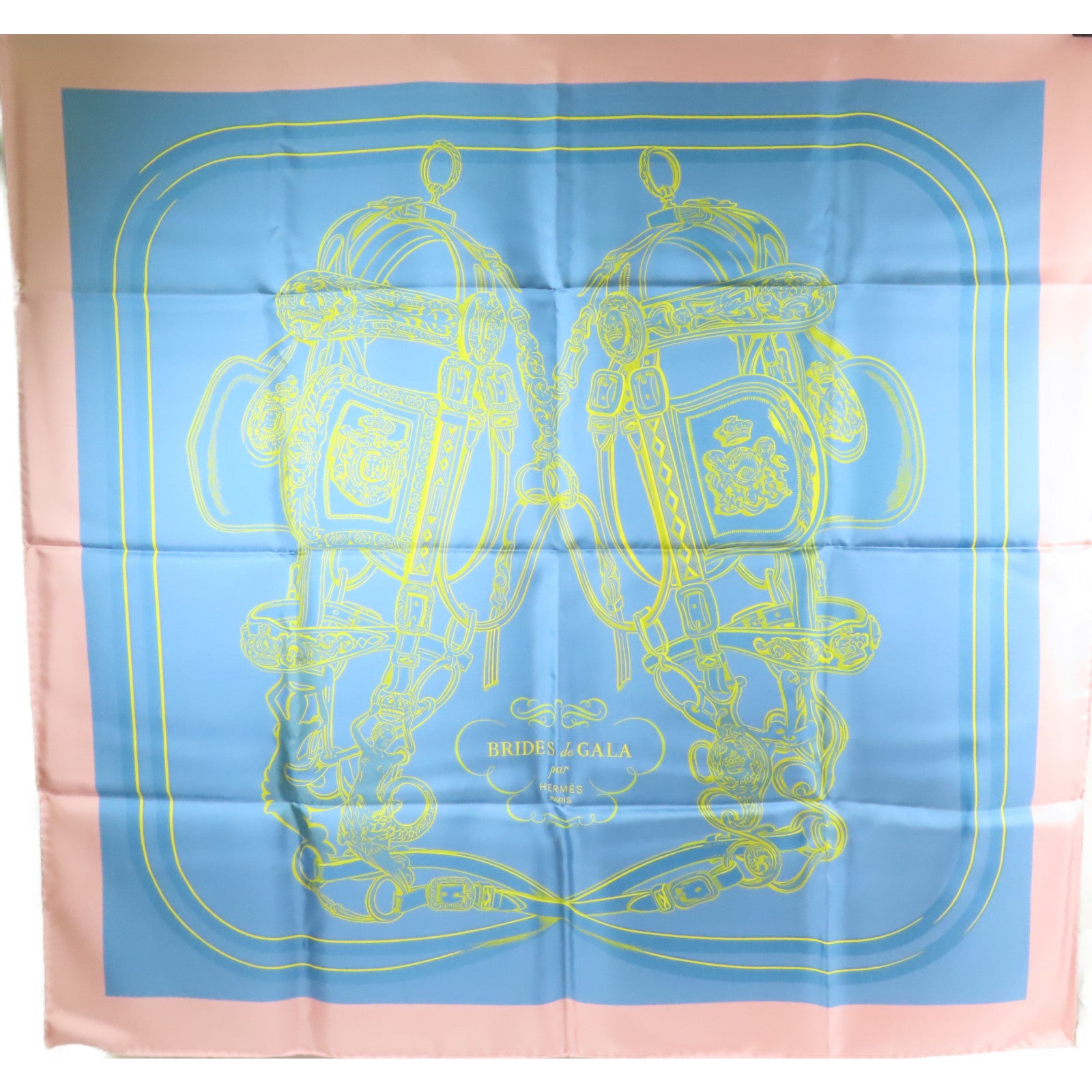 HERMES Scarf 90X90 Silk Pink Blue
