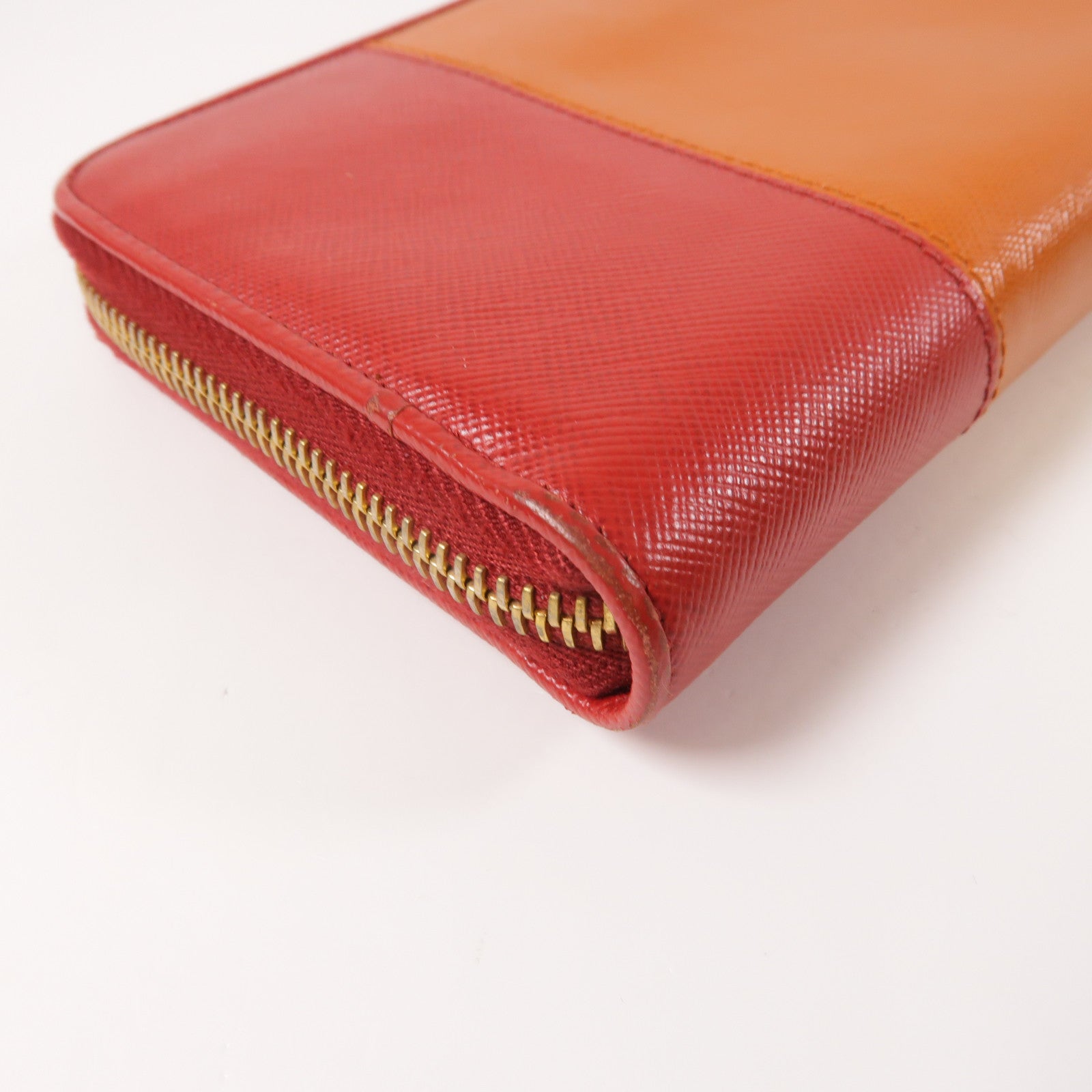 PRADA Saffiano皮革Long Wallet金扣長錢包橙色