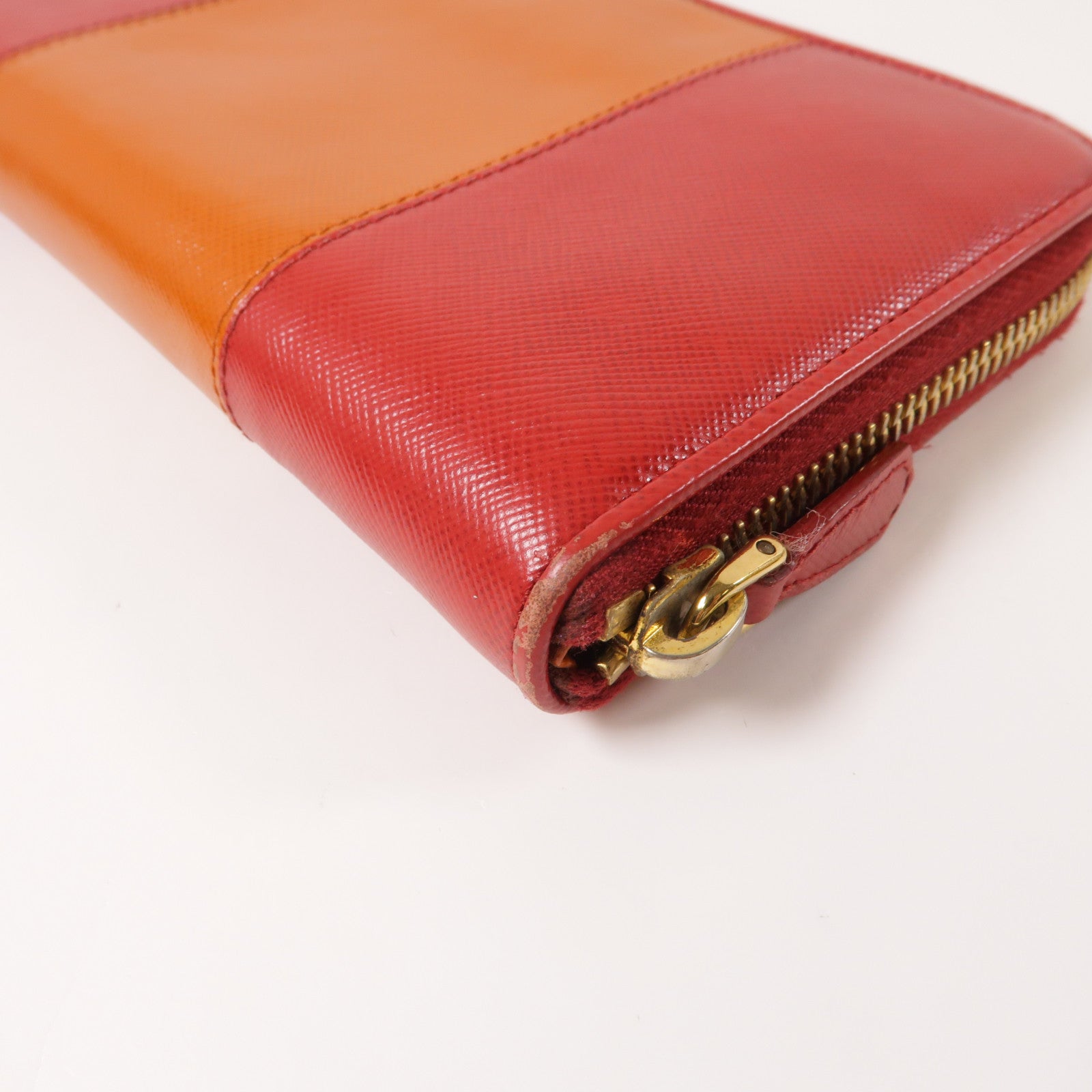 PRADA Saffiano皮革Long Wallet金扣長錢包橙色